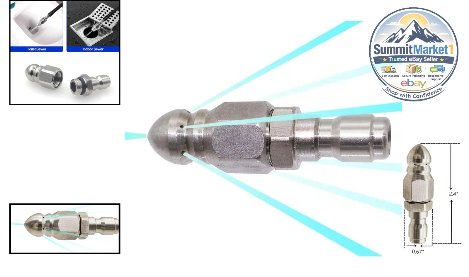 Pressure Washer Nozzle 1/4” Connector Stainless Steel 5000 PSI
