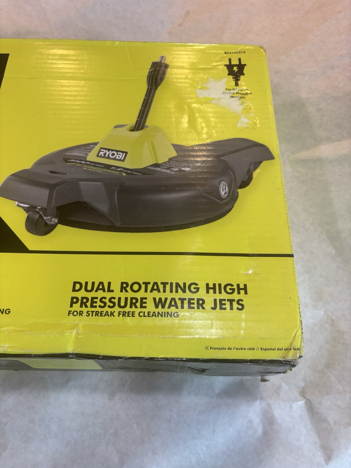 RYOBI Electric Pressure Washer Surface Cleaner w/Caster Wheels 12” 3100 psi