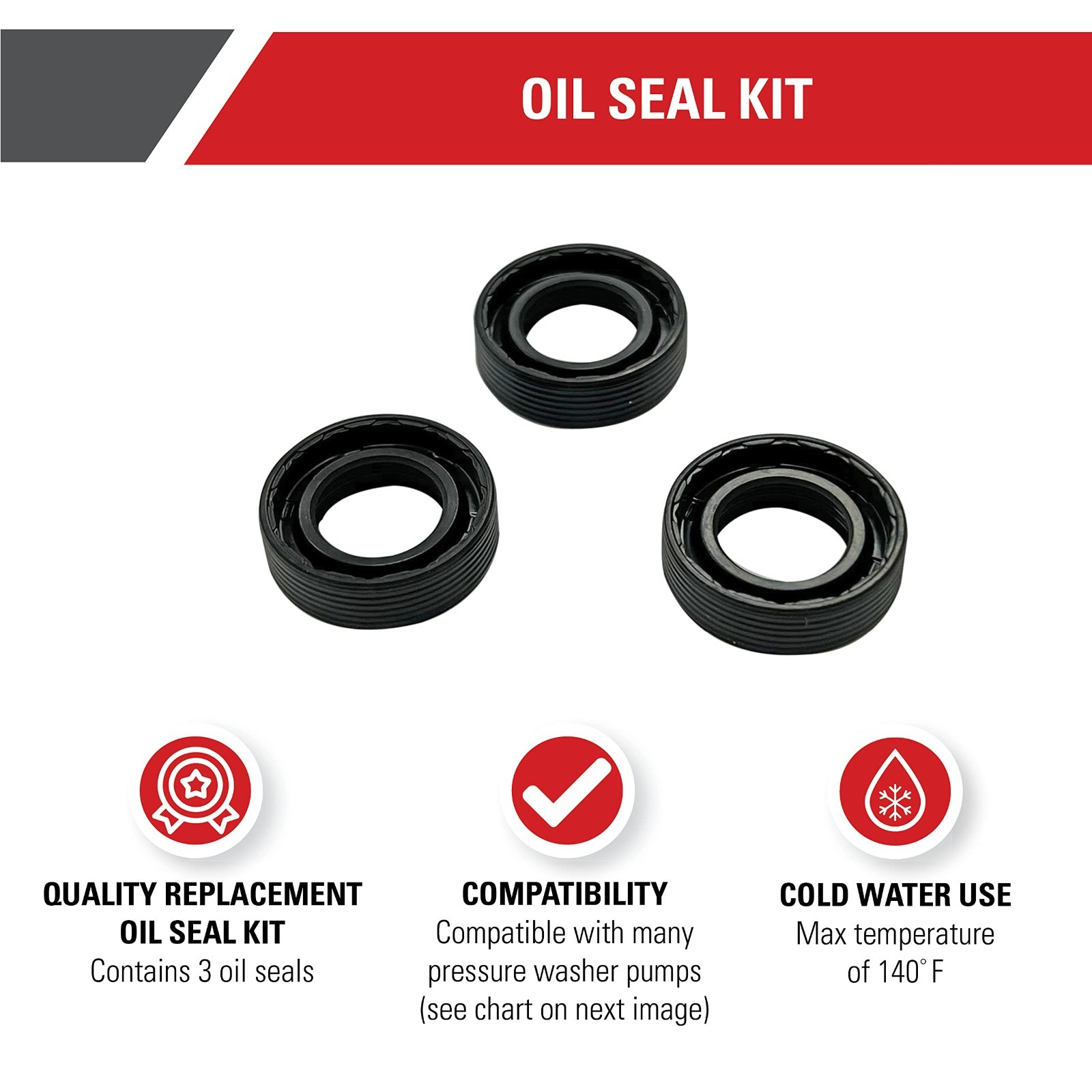 Cleaning 7105741 Replacement Oil Seal Kit for Pressure Washer Pumps, Black
