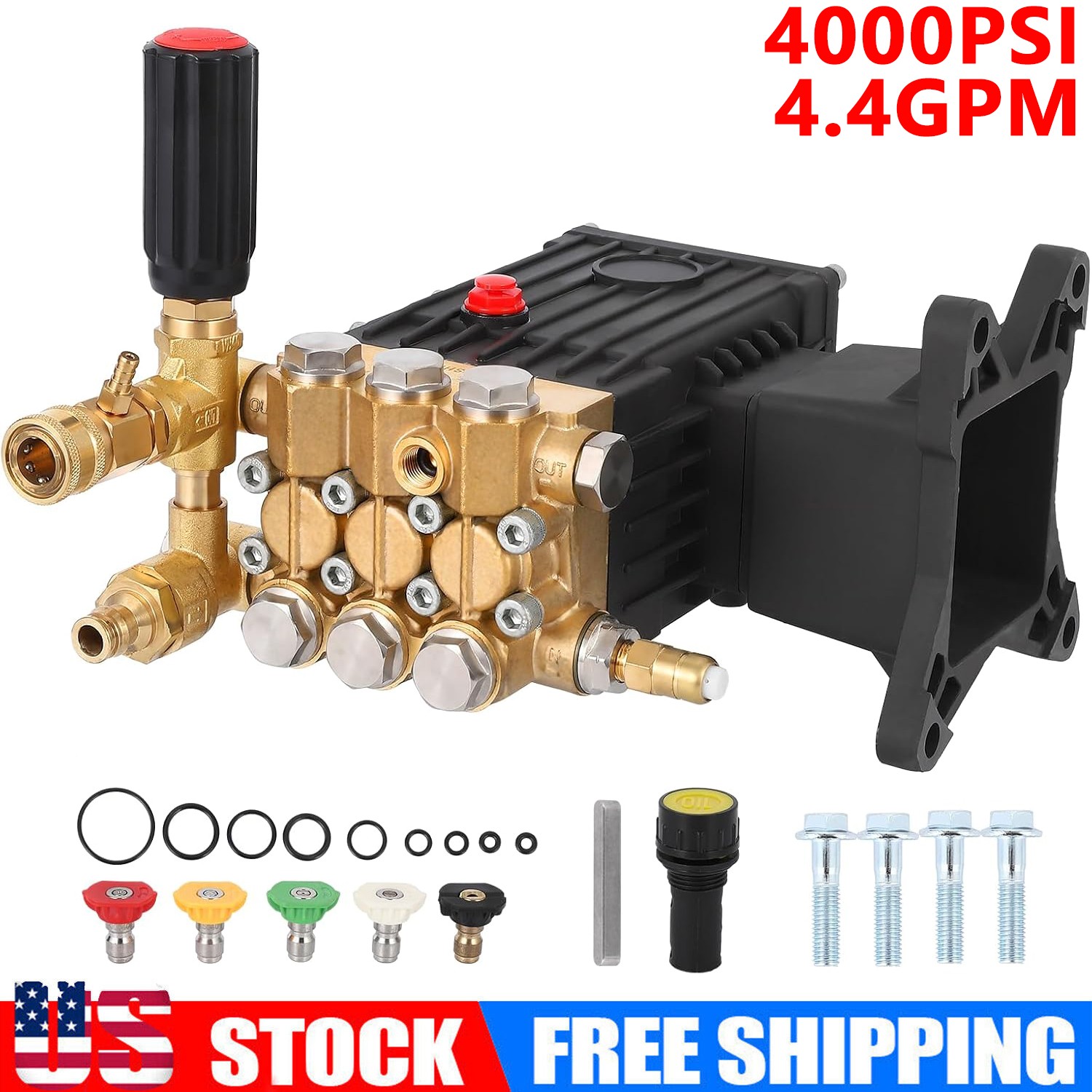 Pressure Washer Pump 4000PSI 4.4GPM 1″ Shaft Horizontal Fit for Honda GX340 Etc.