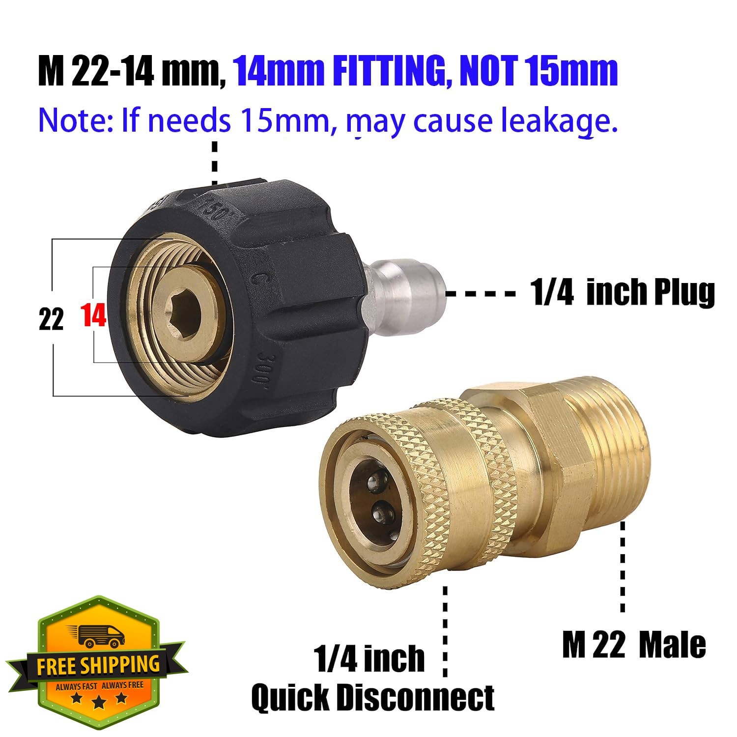 M MINGLE Pressure Washer Adapter M22 14mm to 1/4″