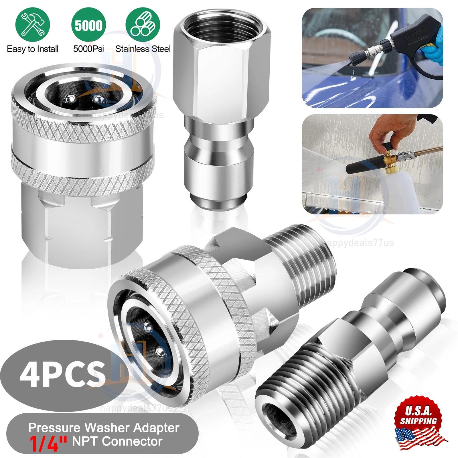 4Pcs/Set NPT 1/4 Inch Pressure Washer Coupler Quick Connect Plug Fitting Adapter