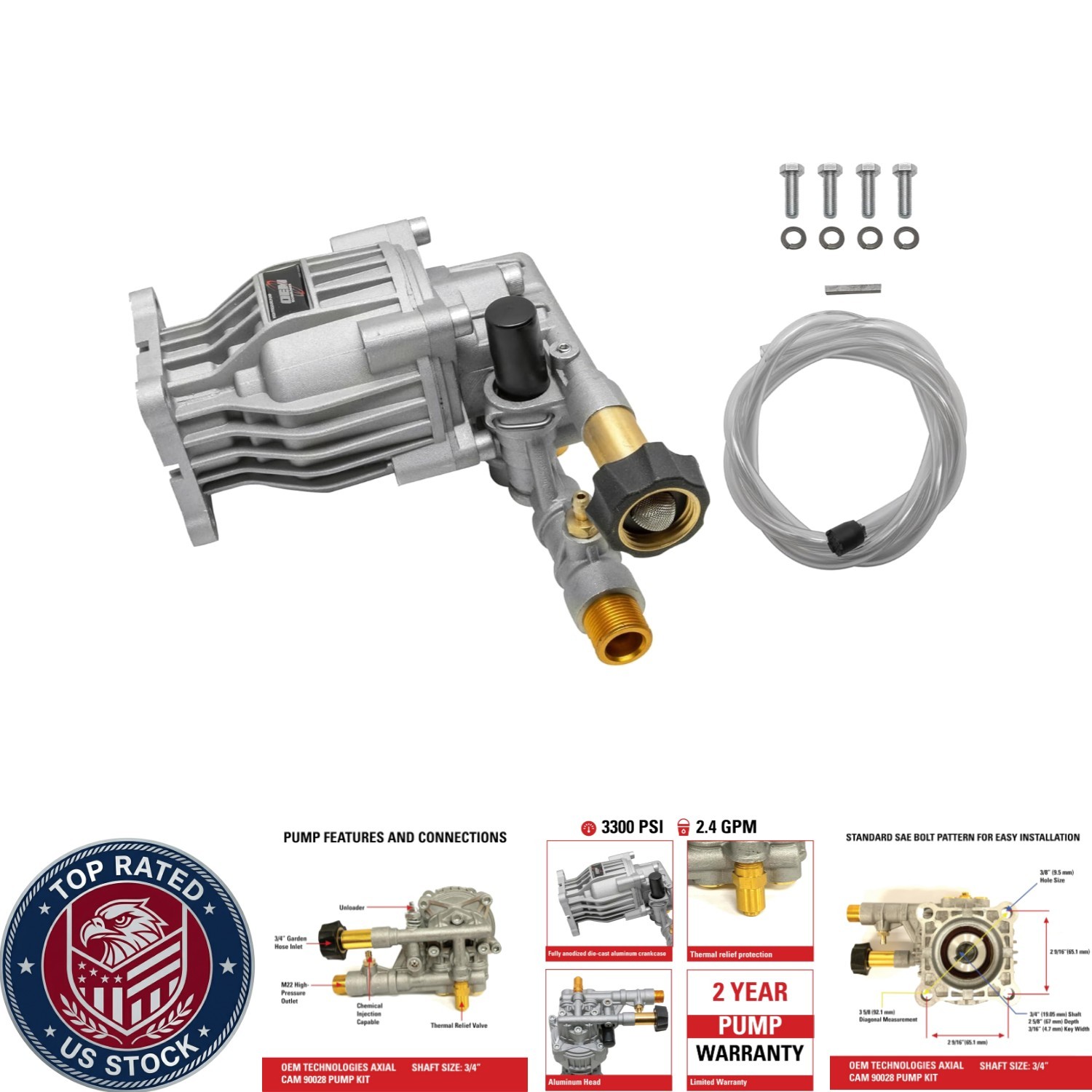 Horizontal Axial Cam Pump Kit for Gas Pressure Washers | 3300 PSI, Easy Install