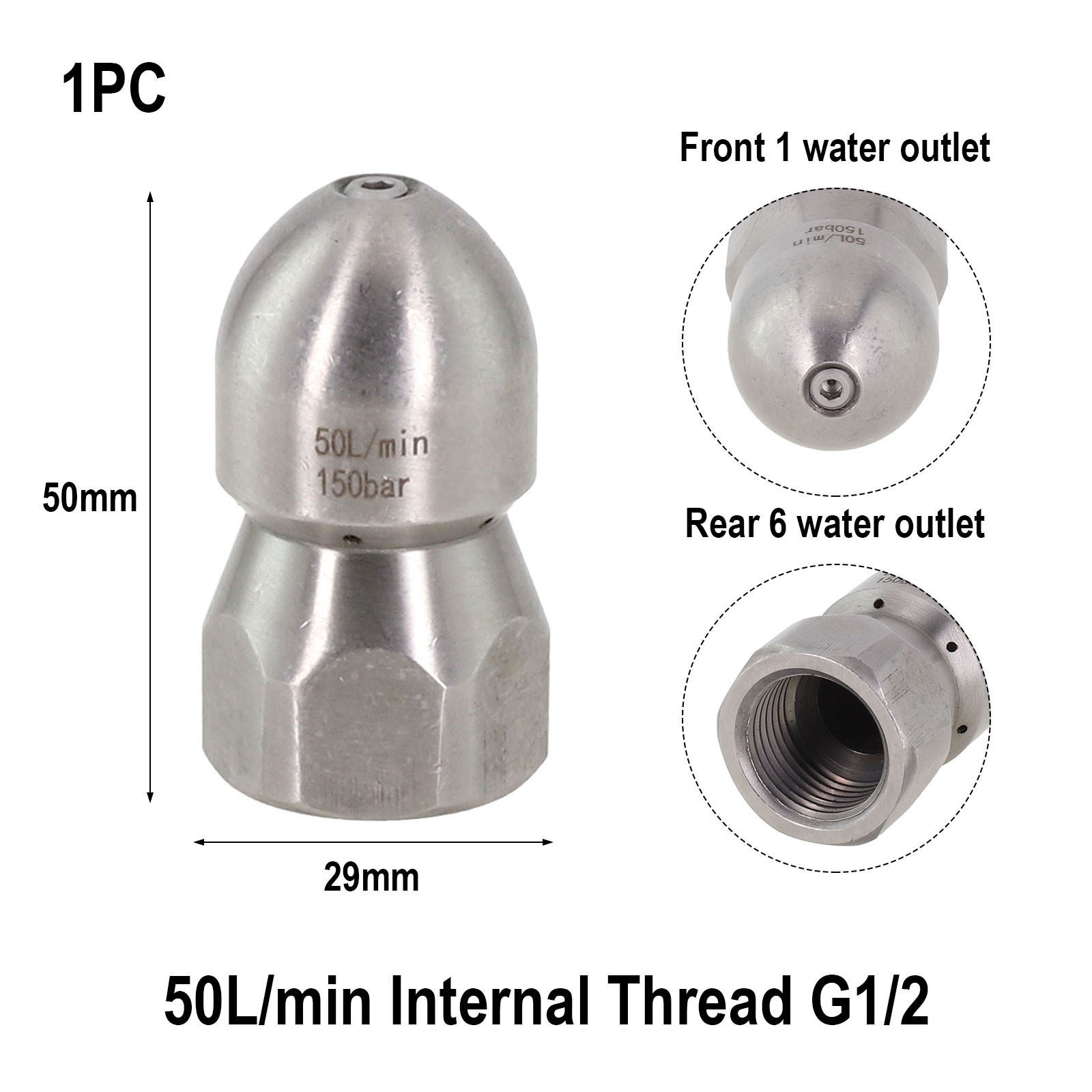 1/2 internal thread front 1 rear 6 holes high pressure cleaning machine nozzle