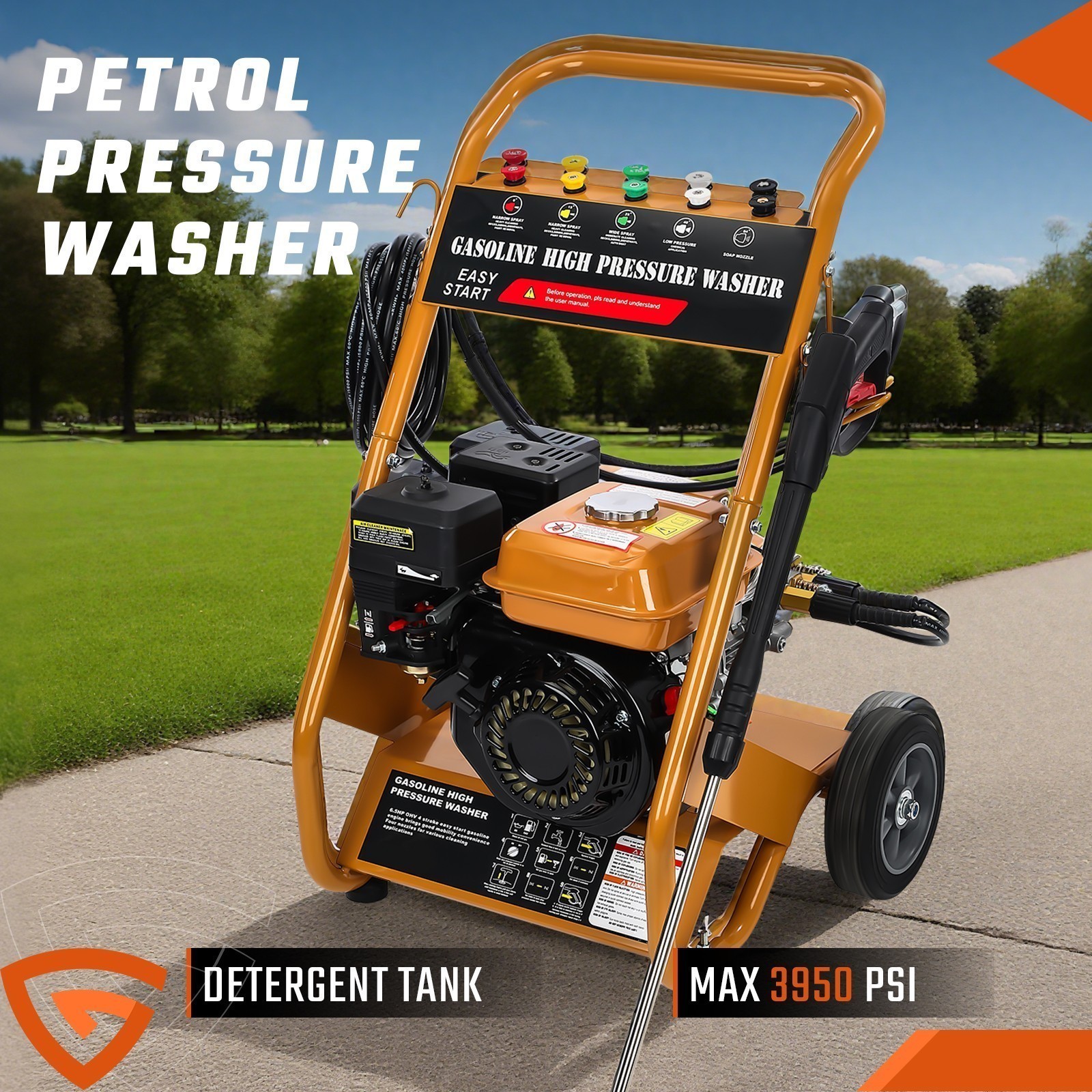 3950 PSI Gas Pressure Washer w/ 5 Nozzles Gas Powered Washer 6.5HP 2.6 GPM 212cc