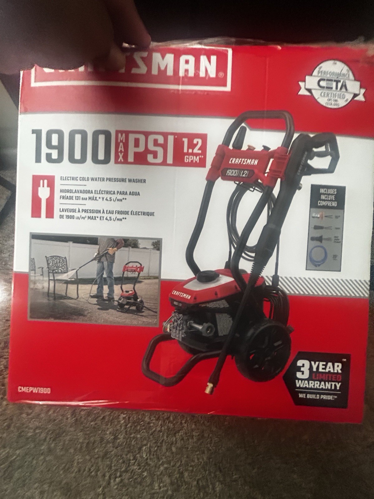 CRAFTSMAN CMEPW1900 Electric Pressure Washer 1900 PSI 1.2 GPM Corded