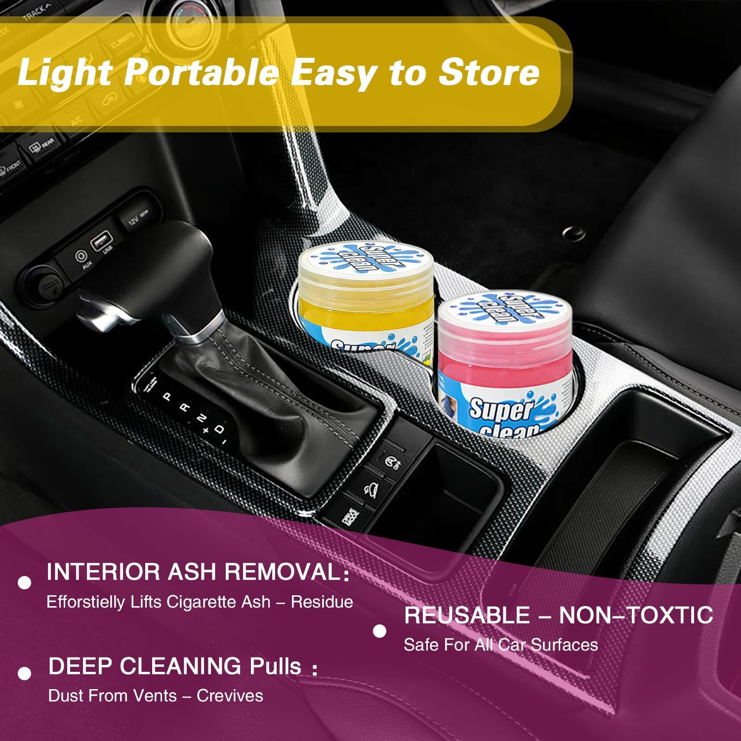 AACGIN Car Cleaning Gel Putty, Reusable Interior Slime Yellow，Pink