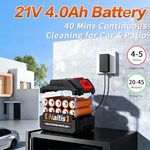 1200 PSI Cordless Pressure Washer, 21V, 2 Batteries, 6-in-1 Nozzle & Foam Cannon