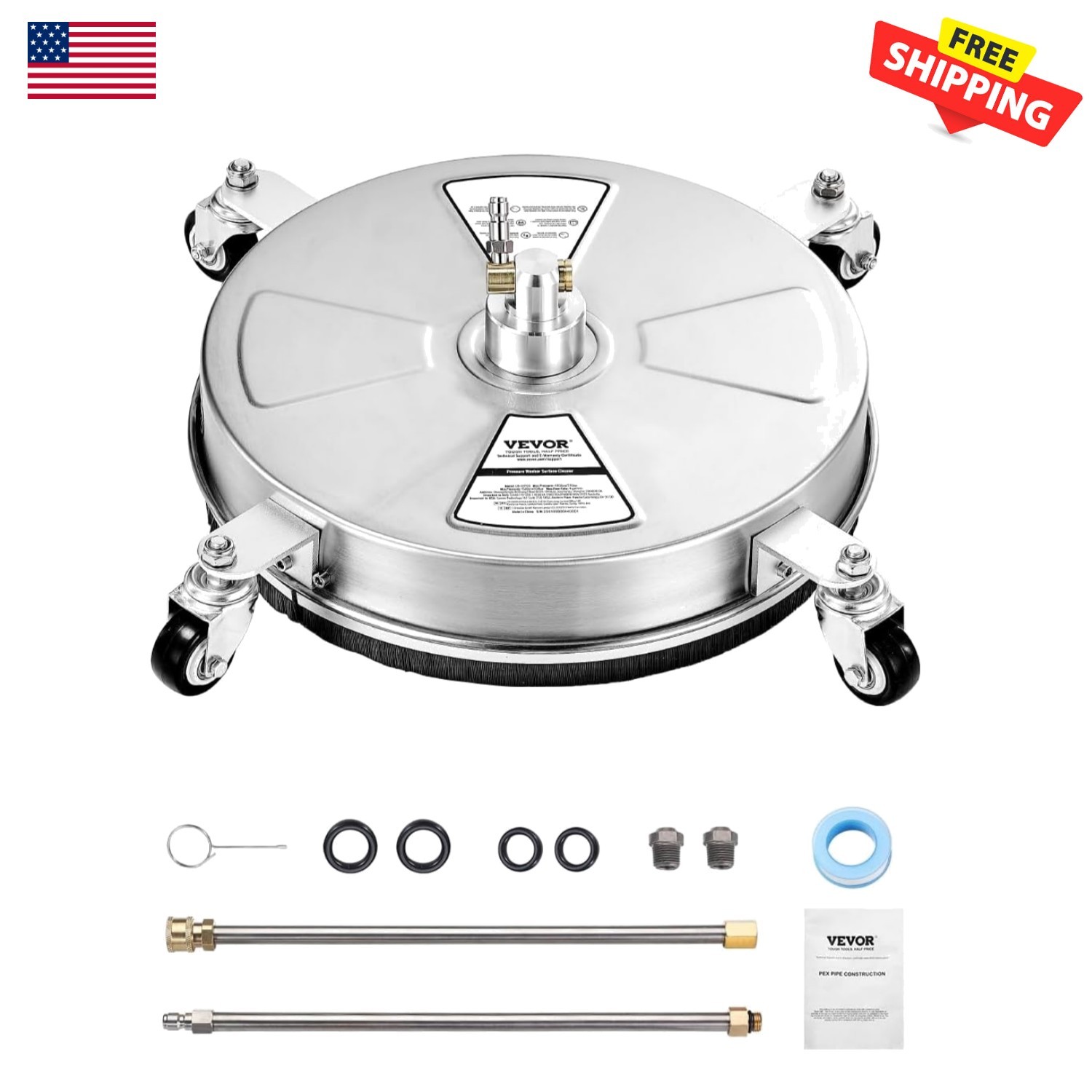 15 Inch Pressure Washer Surface Cleaner 4000PSI Power Washer Attachment for Deck