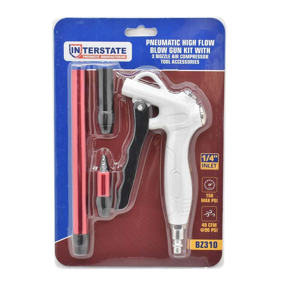 Interstate Pneumatics BZ310 High-Flow Air Blowgun Kit with 3 Nozzles