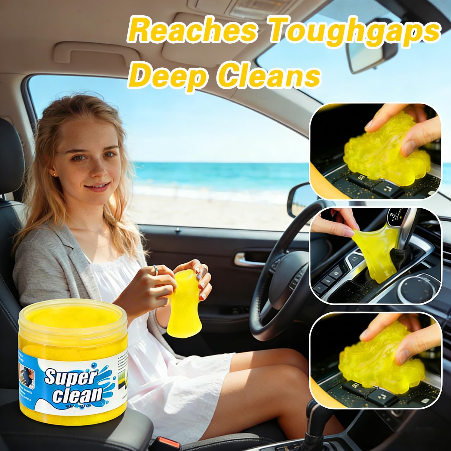 AACGIN Car Cleaning Gel Putty, Reusable Interior Slime Yellow，Pink