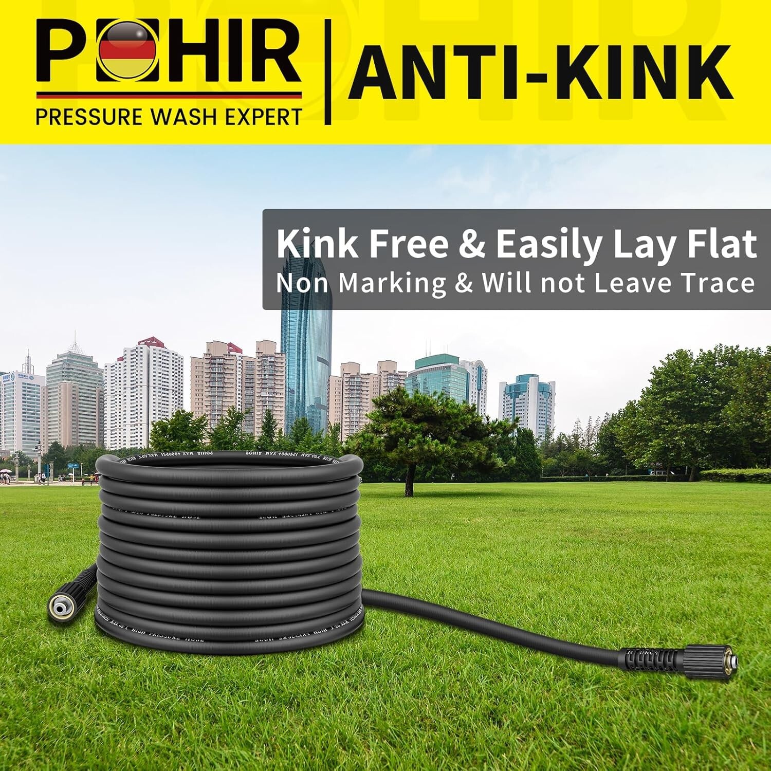 POHIR 50FT 4000PSI Pressure Washer Hose 1/4″ Kinnk Resistant Replacement Hose