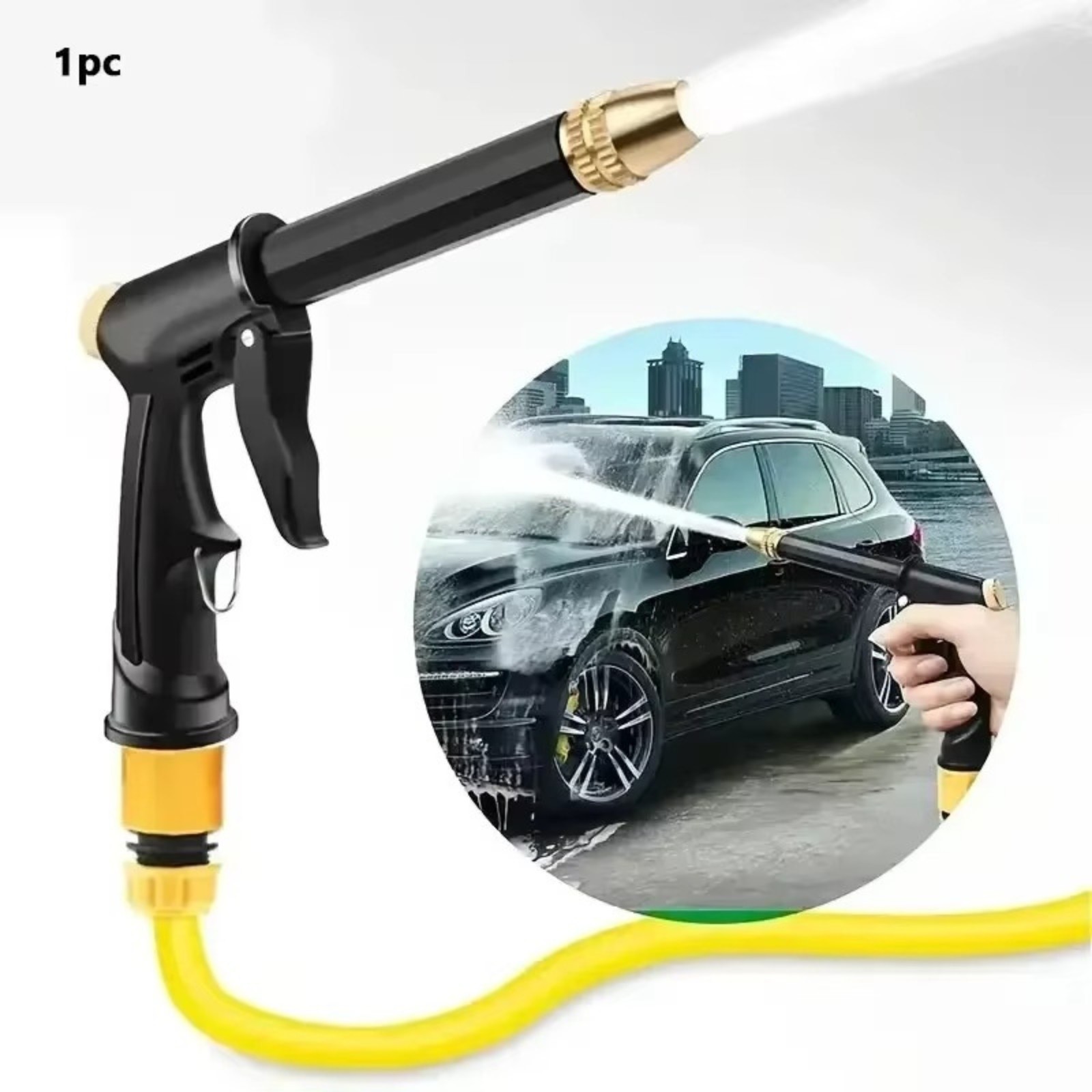 High Pressure Water Gun – 360° Rotating Nozzle, American Thread for Car & Patio