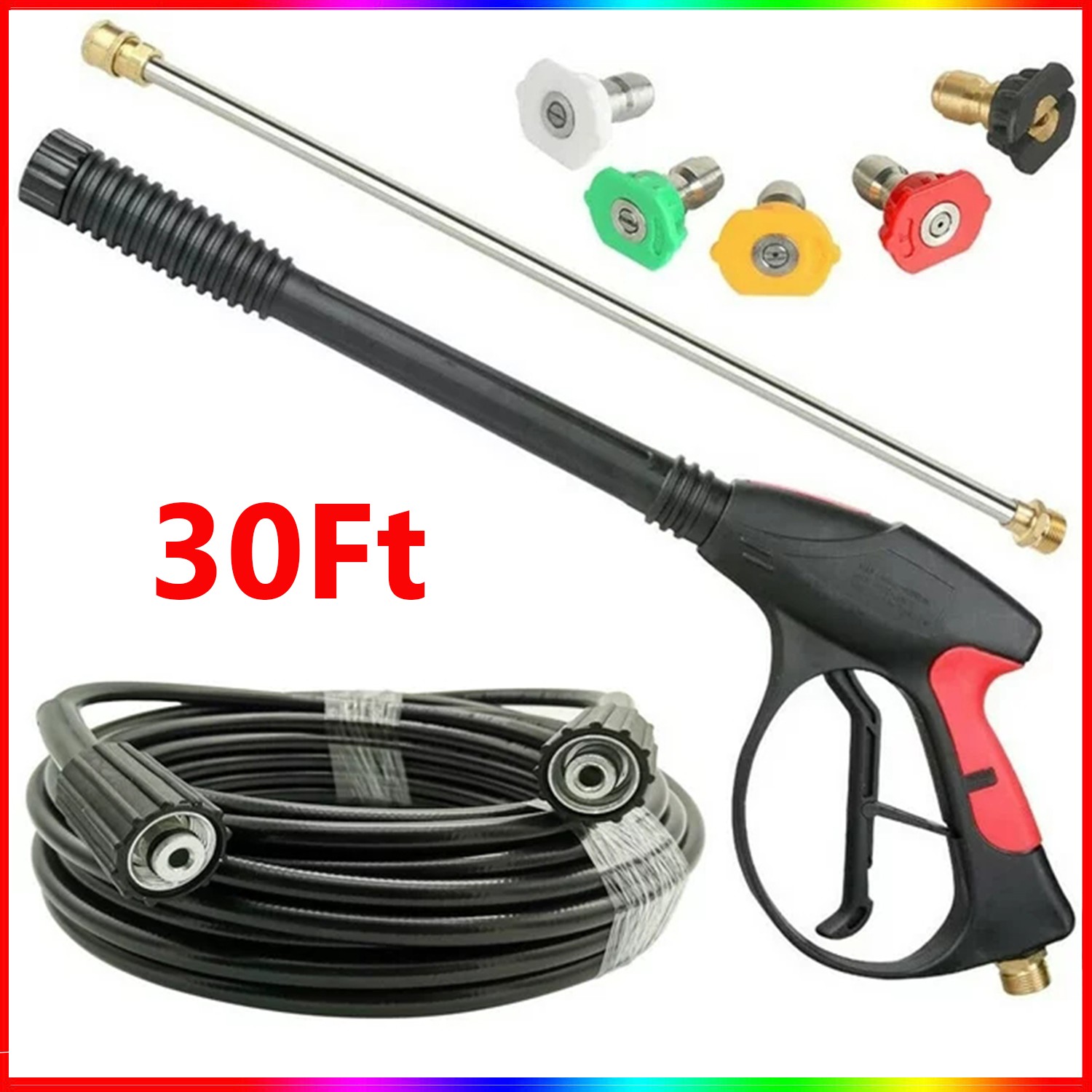 High Pressure 4000PSI Car Power Washer Gun Spray Wand Lance Nozzle and Hose Kit