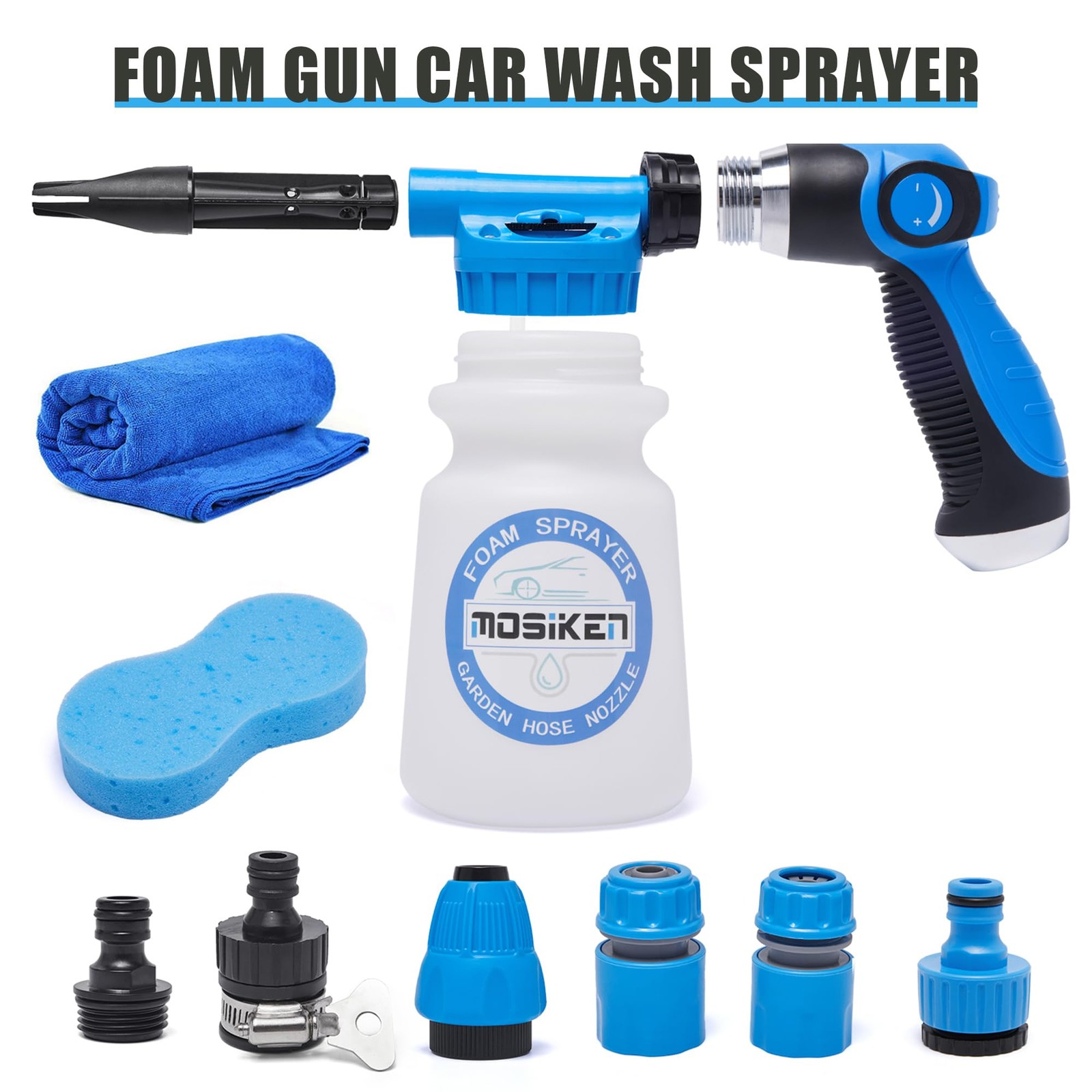 Blue Car Wash Foam Gun Sprayer Kit with Sponge & Towel, Snow Foam Blaster for…
