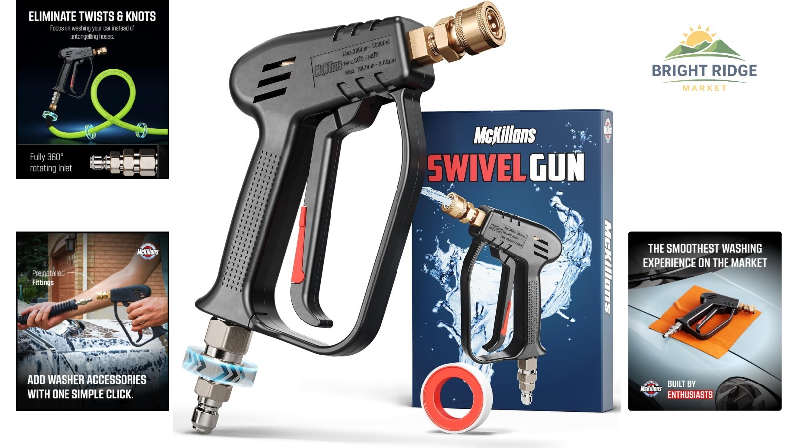 Compact Pressure Washer Gun with Preinstalled Fittings and Easy Maneuverability