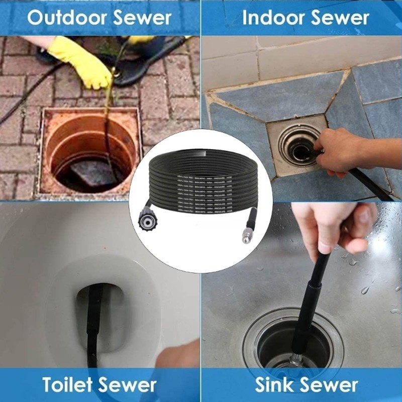 Standard 15m Tall Pressure Drain Hose PVC Flexible 7 Nozzle Cleaning Set
