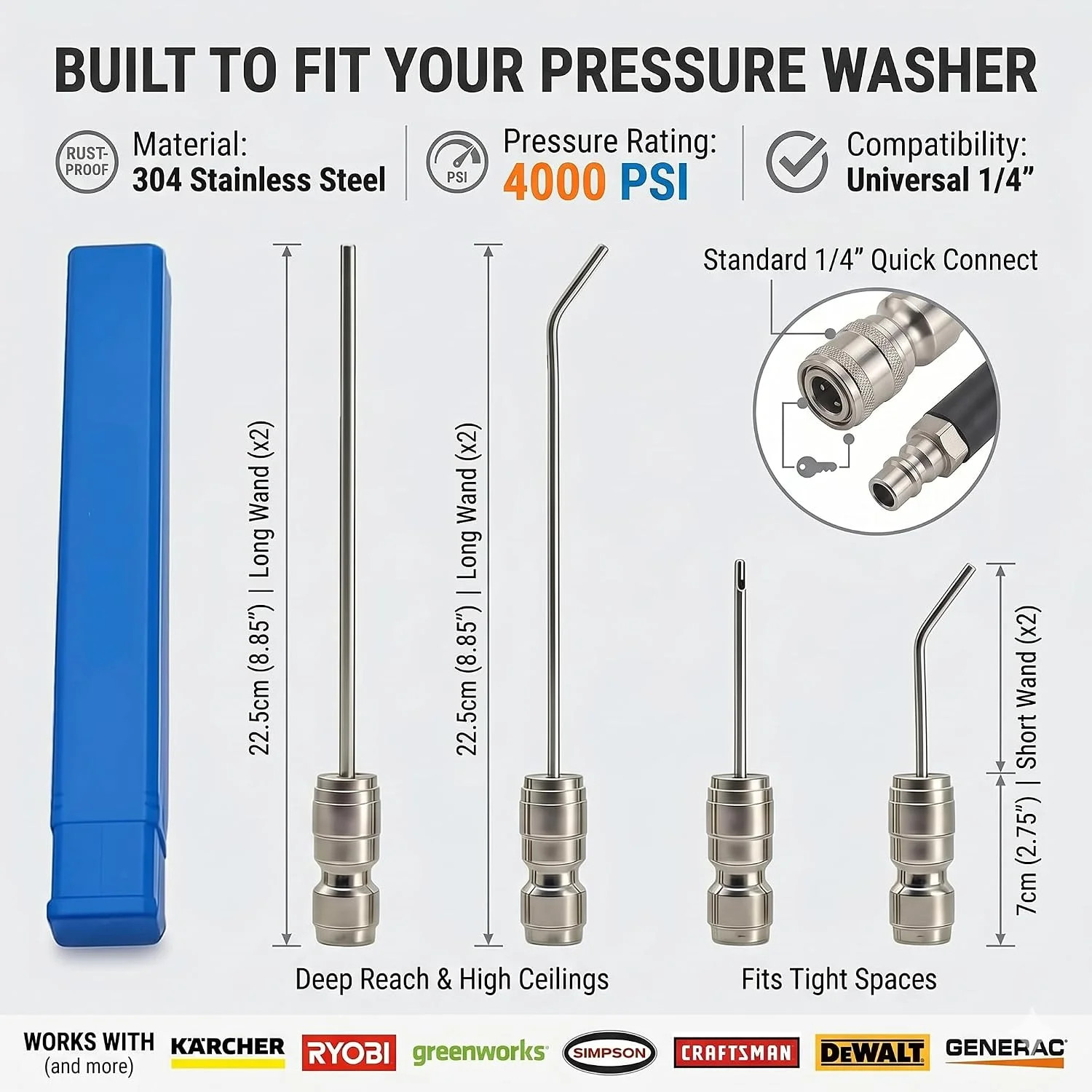 Pressure Washer Needle Nozzle Kit 4 Pack – AC Coil & Washing Machine Cleaning To