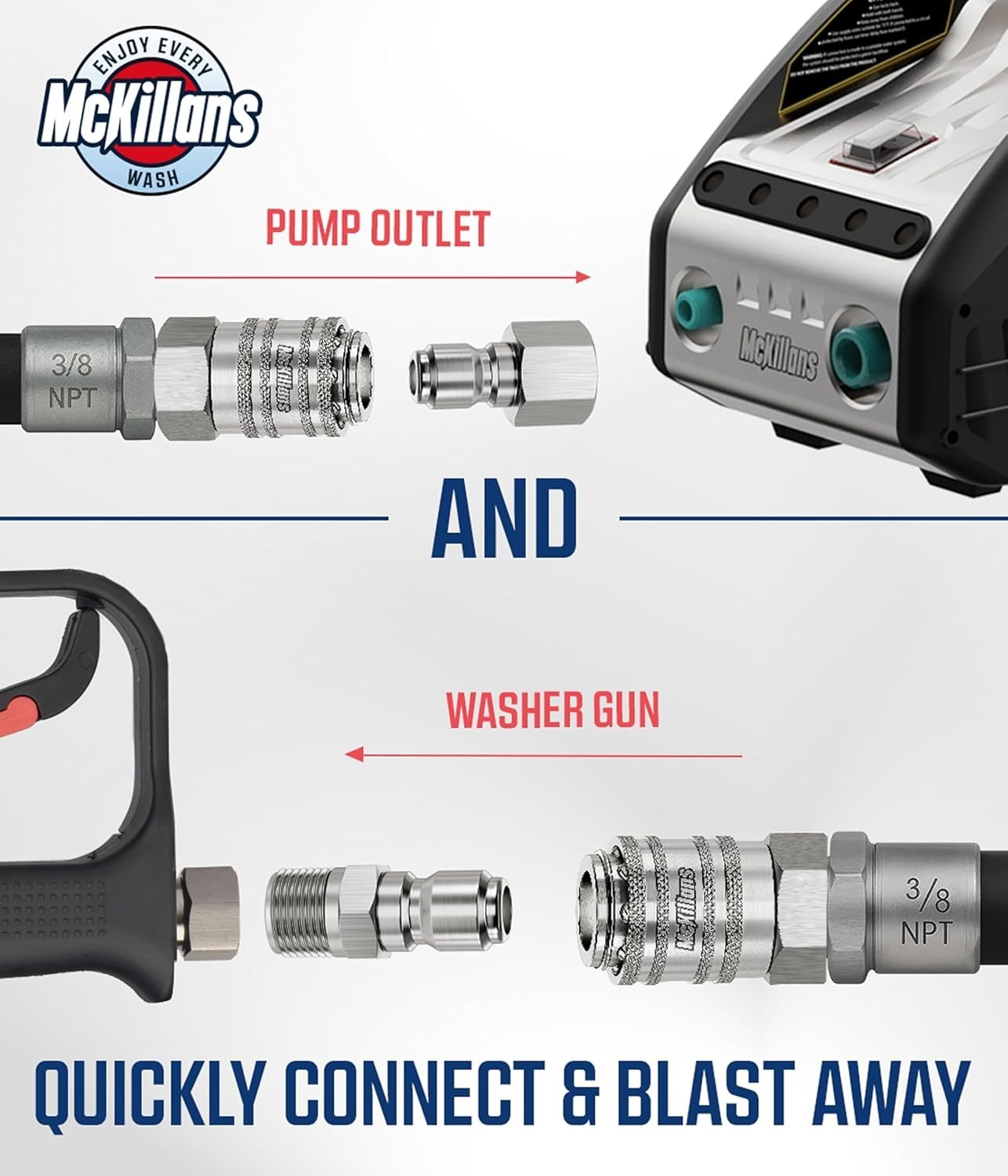 McKillans� 3/8″ NPT Automatic Pressure Washer Quick Connect Kit of 4 – Stainl