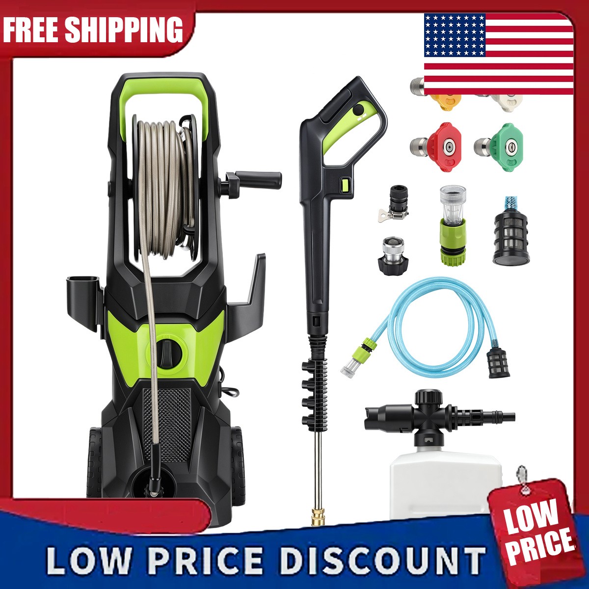 Electric Pressure Washer 5000PSI Max 52.5 FT Hose 3.2 GPM Power Washer Cleaning