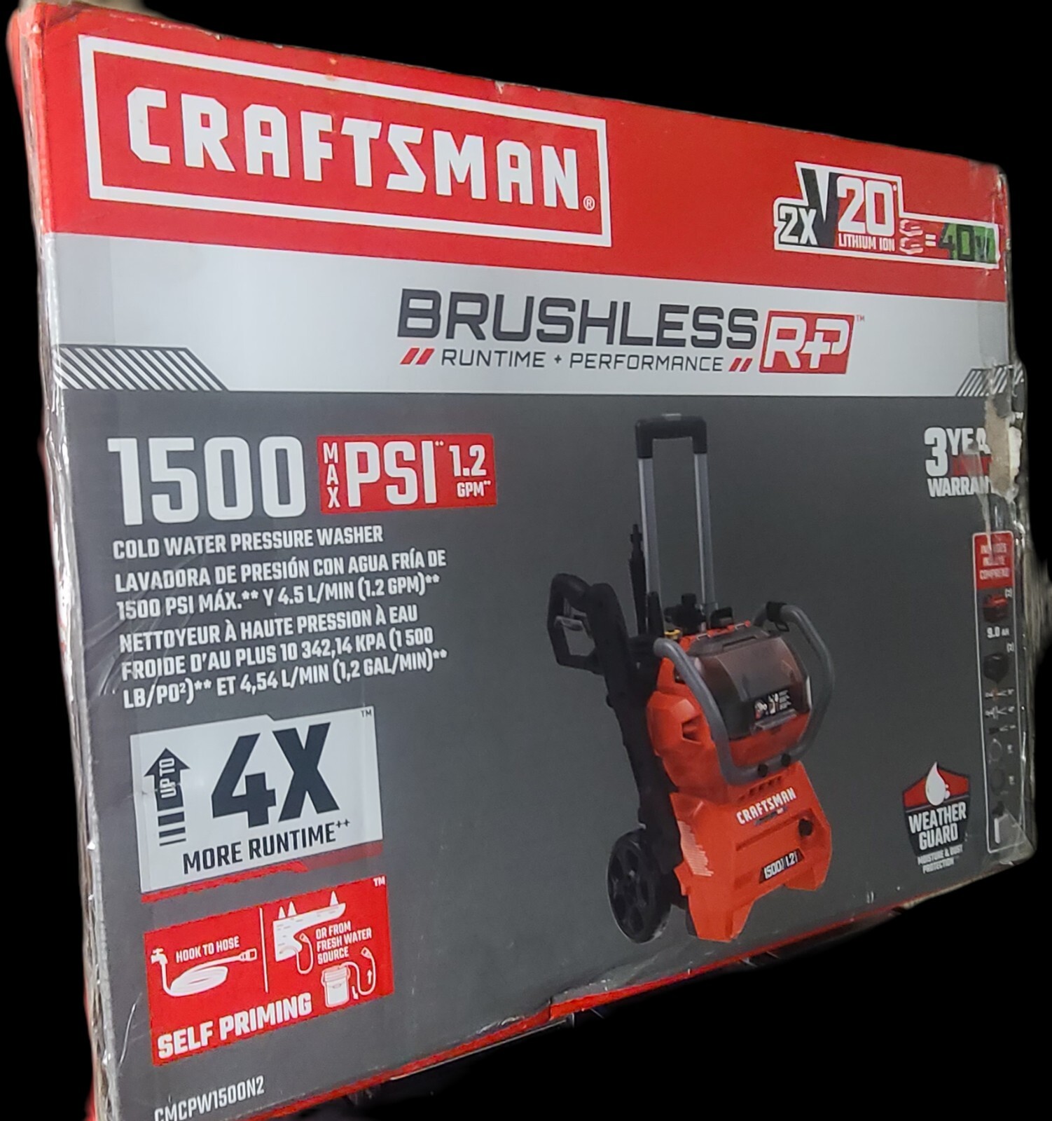 Craftsman CMCPW1500N2 2xV20=40V Brushless RP 1500 PSI Cold Water Pressure Washer