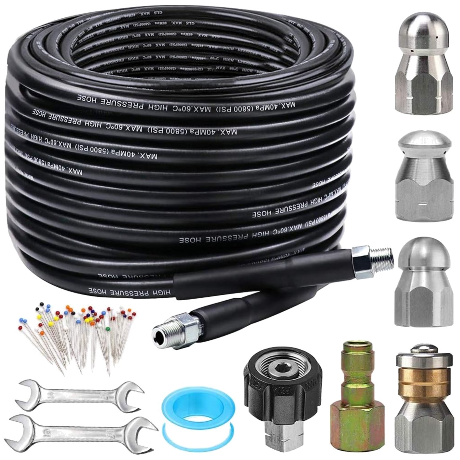 Sewer Jetter Hose 100FT, 5800 PSI – 6 Nozzles