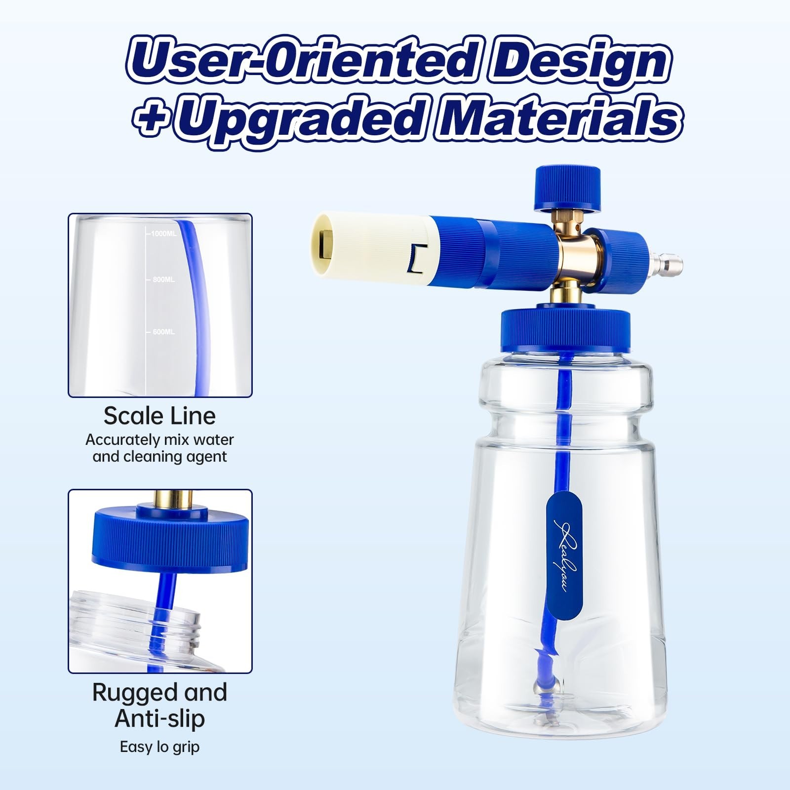 Foam Cannon for Pressure Washer – 1/4″ Quick Connector, 1.1mm Nozzle & 1L Bottle