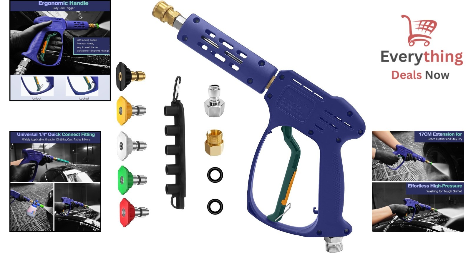 High Pressure Washer Gun 5000 PSI 8 GPM 3/8 Quick Connect M22 14/15mm 5 Nozzles