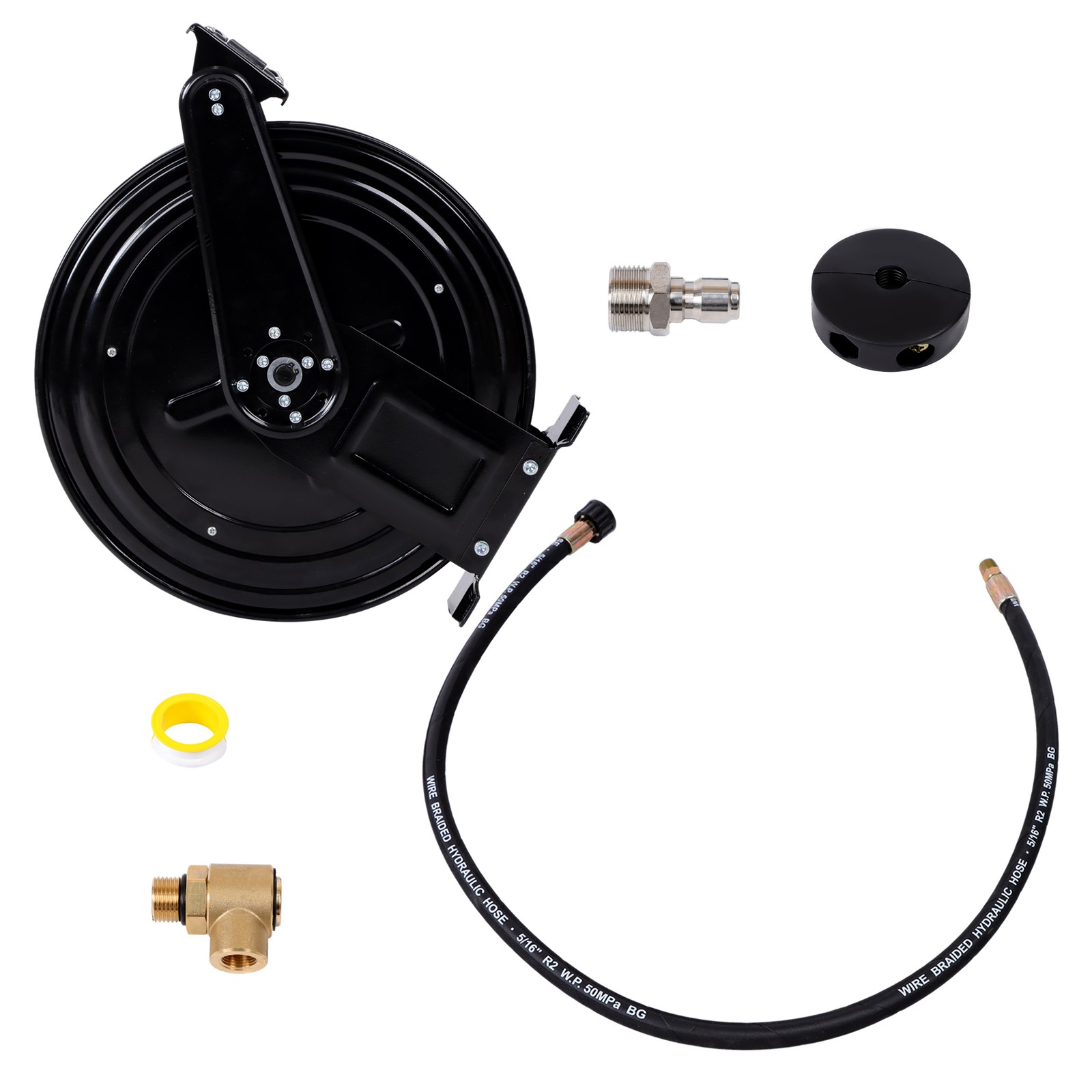 50ft 3/8″ NPT Outlet Pipe Pressure Washer Hose Reel With Swivel Arm 4000 PSI