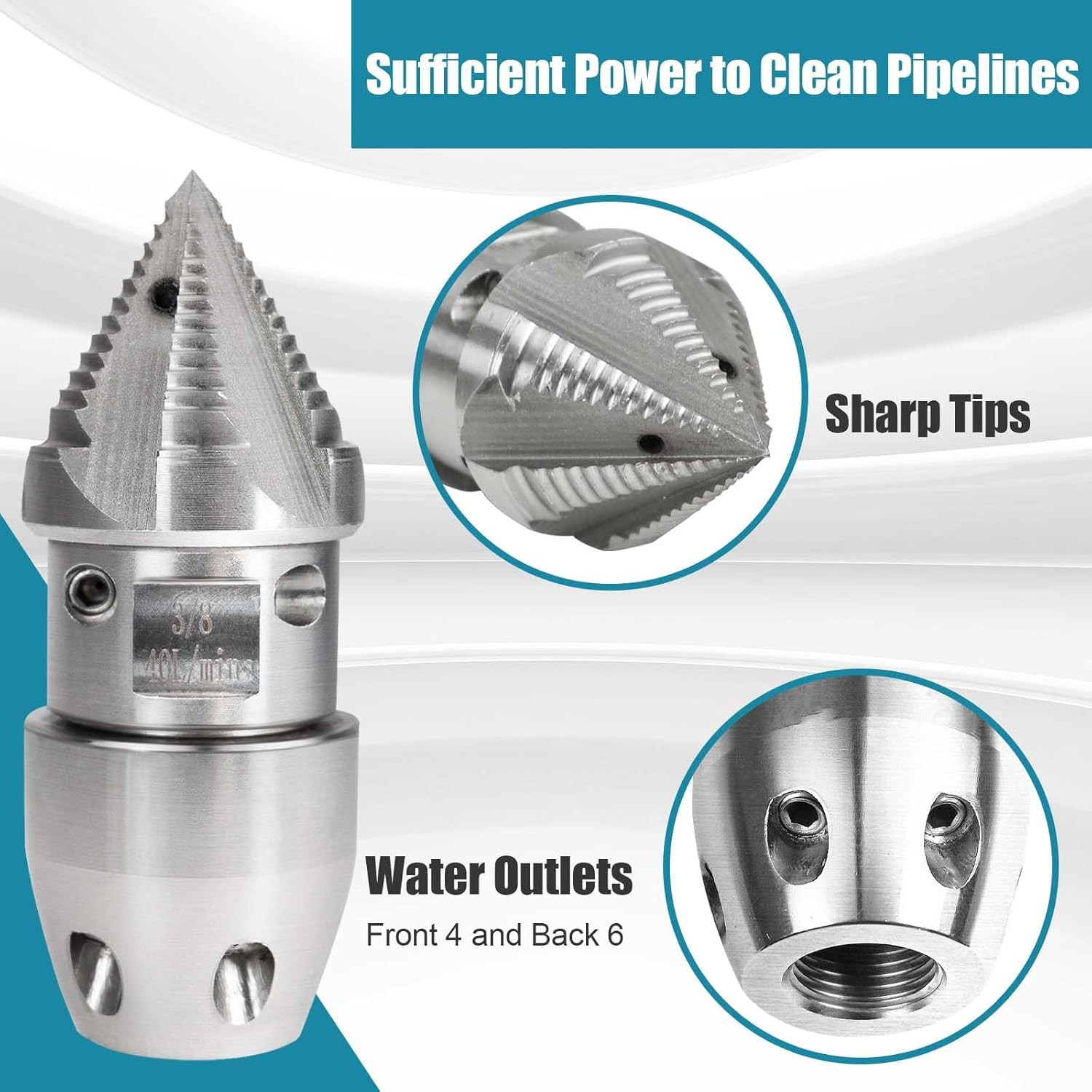 1/2 NPT Sewer Jetter Rotating Nozzle Stainless Steel Drain Pipe Cleaning Tool