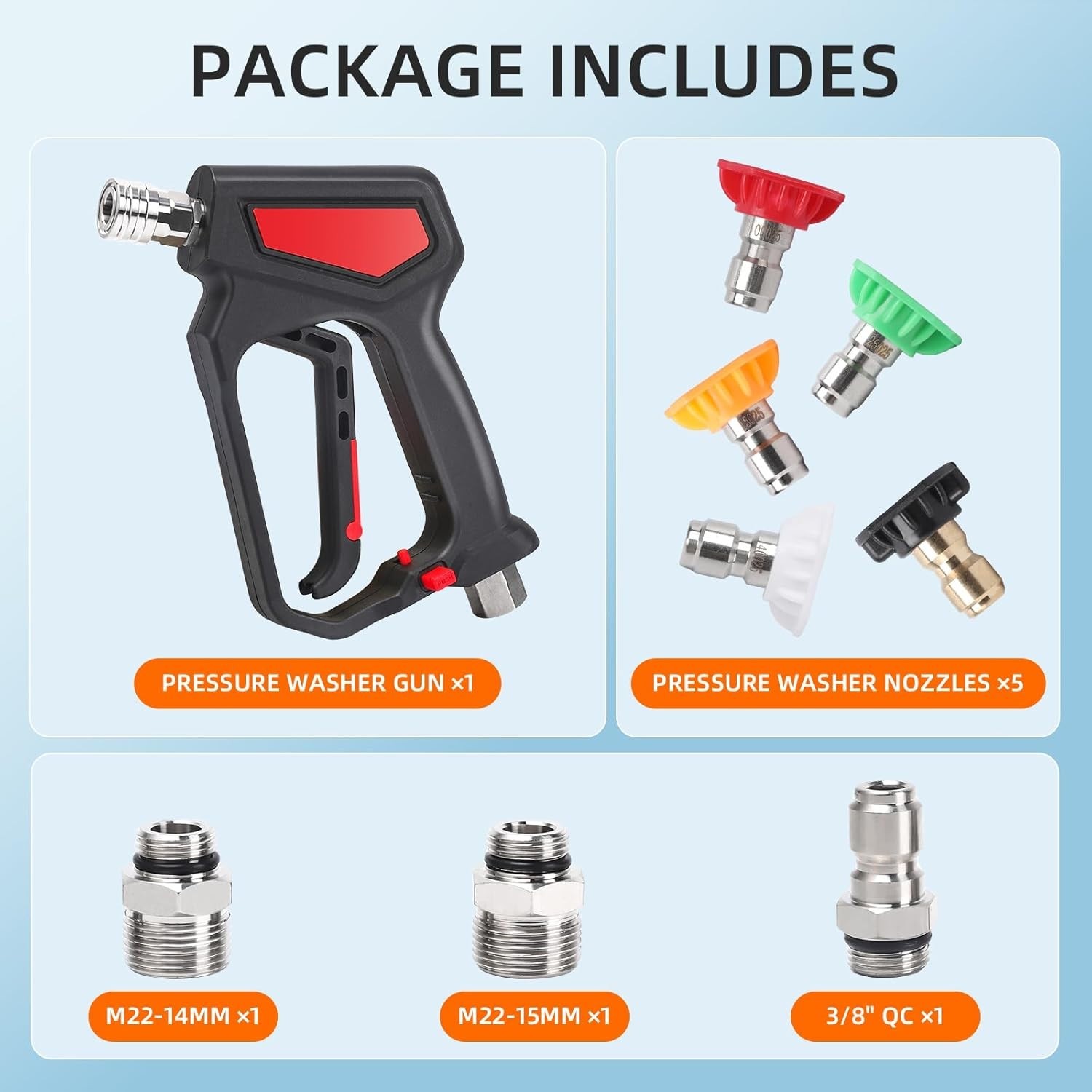 5000 PSI Pressure Washer Short Gun Swivel 10.5 GPM High Power 5 Nozzle Tips Kit