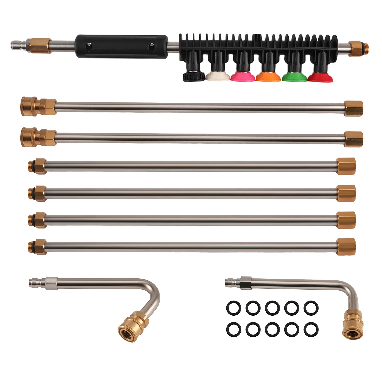 4000PSI Pressure Washer Wand 97″ w/ 6 Tips Stainless Steel Curved Rod Extension