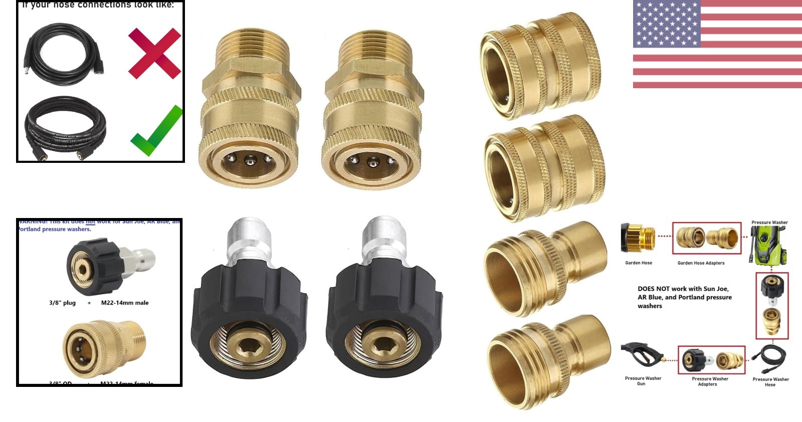 M22-14mm Quick Disconnect Adapter – Durable Brass & Stainless Steel for 5000 PSI