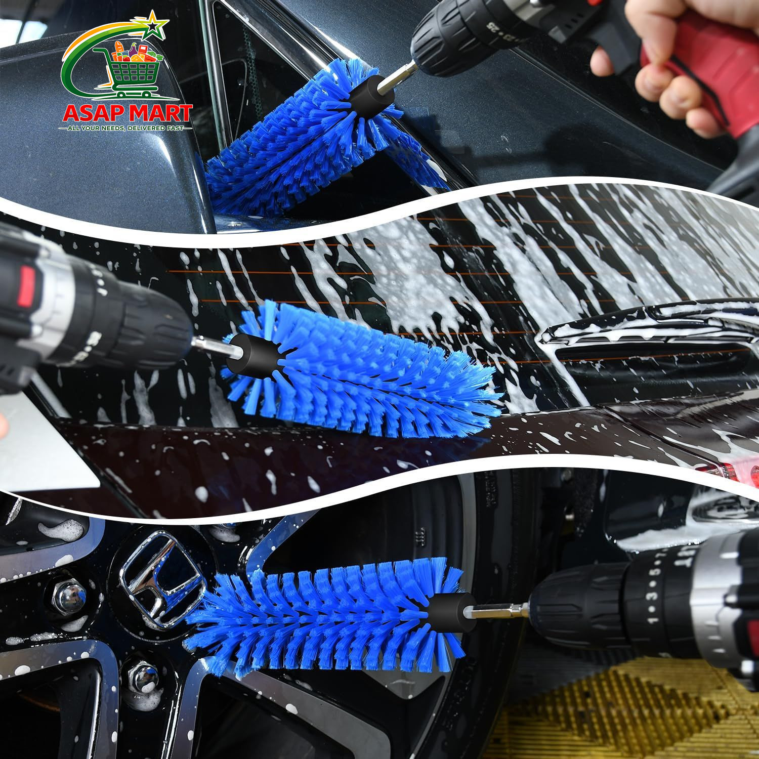Drill Brush for Car Wheel and Bottle, Highly Dense 1/4in, 1 Pack Dark Blue