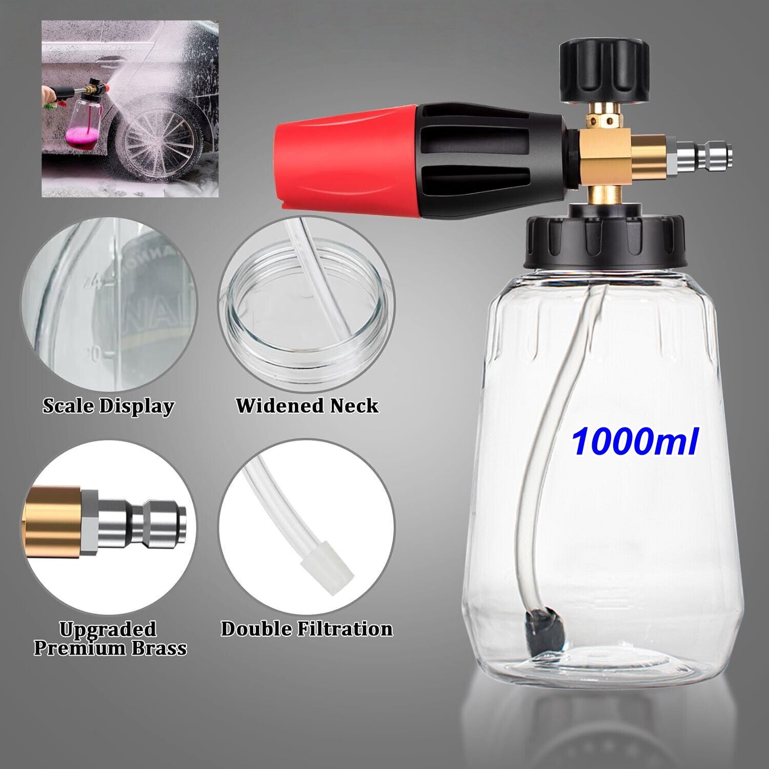3800 PSI Snow Foam Cannon Adjustable Nozzle 1/4″ Quick Connect for Pressure Wash