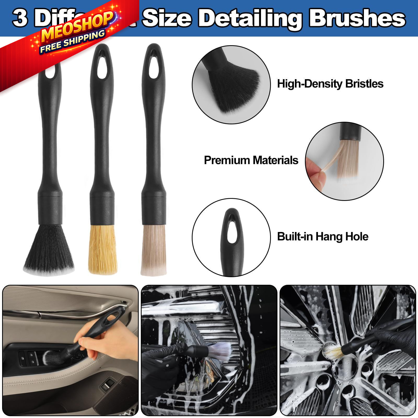 NIKCOSMK Windshield Cleaner Tool, 14Pcs Car Cleaning Kit – Interior Black