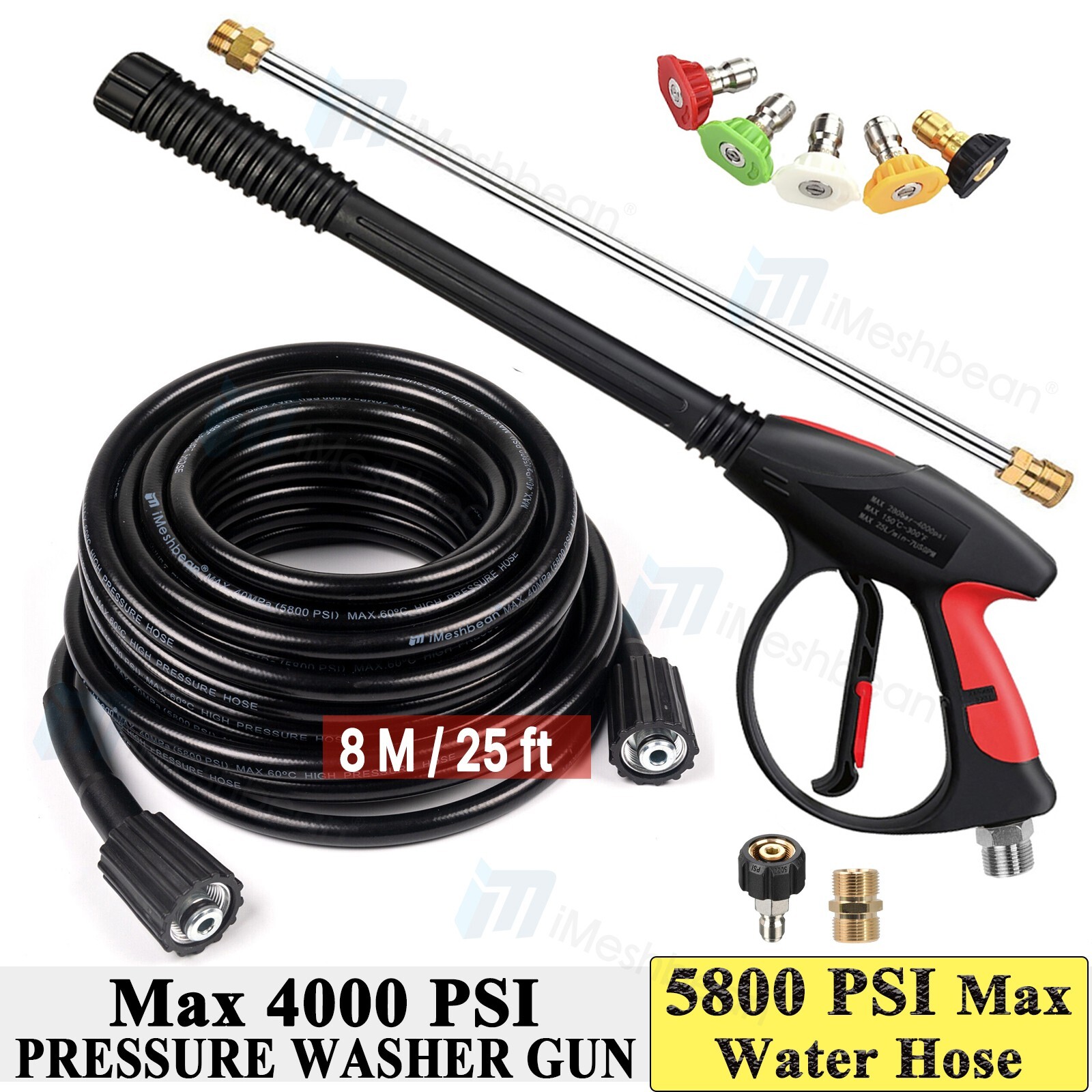 4000 PSI Pressure Washer Gun 3/8″ QC&M22-14mm Inlet Wand Lance Hose Spray Nozzle