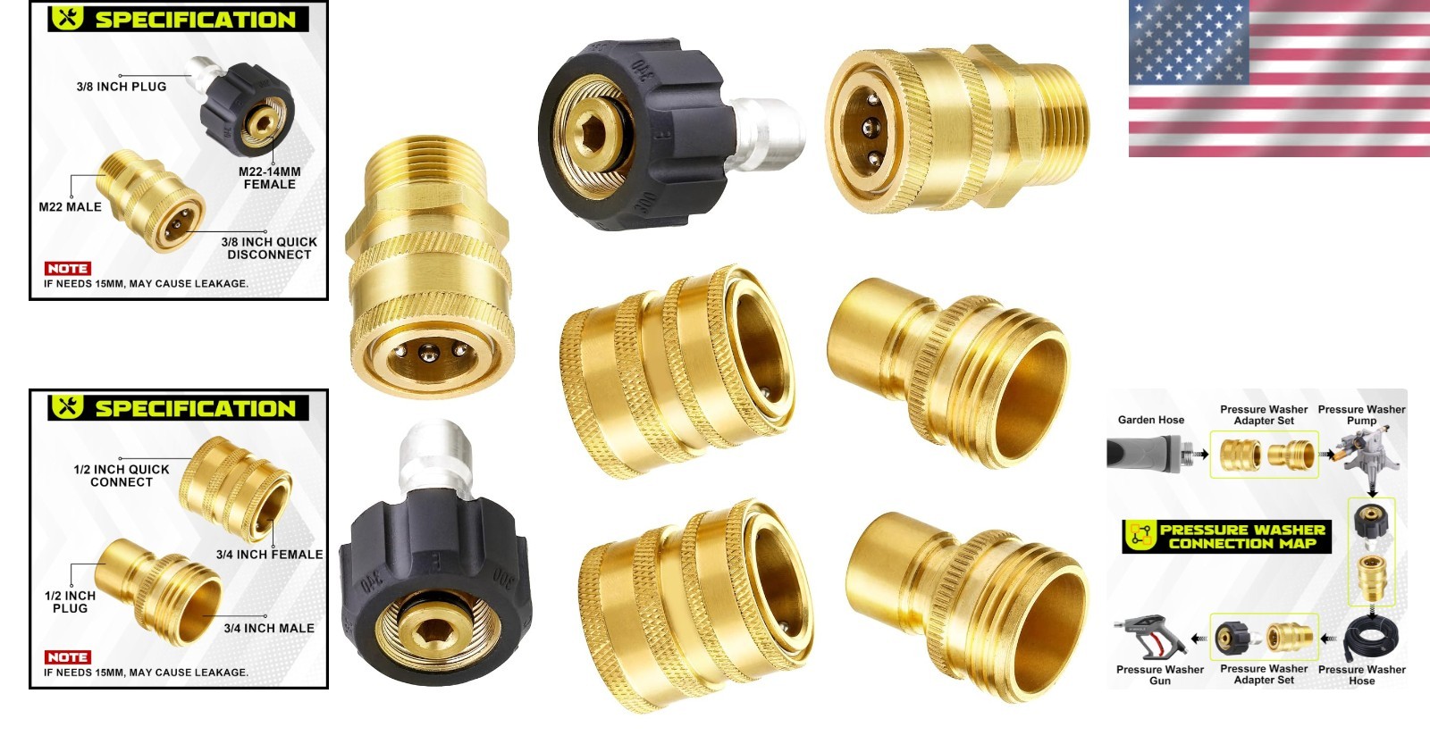 Quick Disconnect Pressure Washer Adapter – 8 Pack