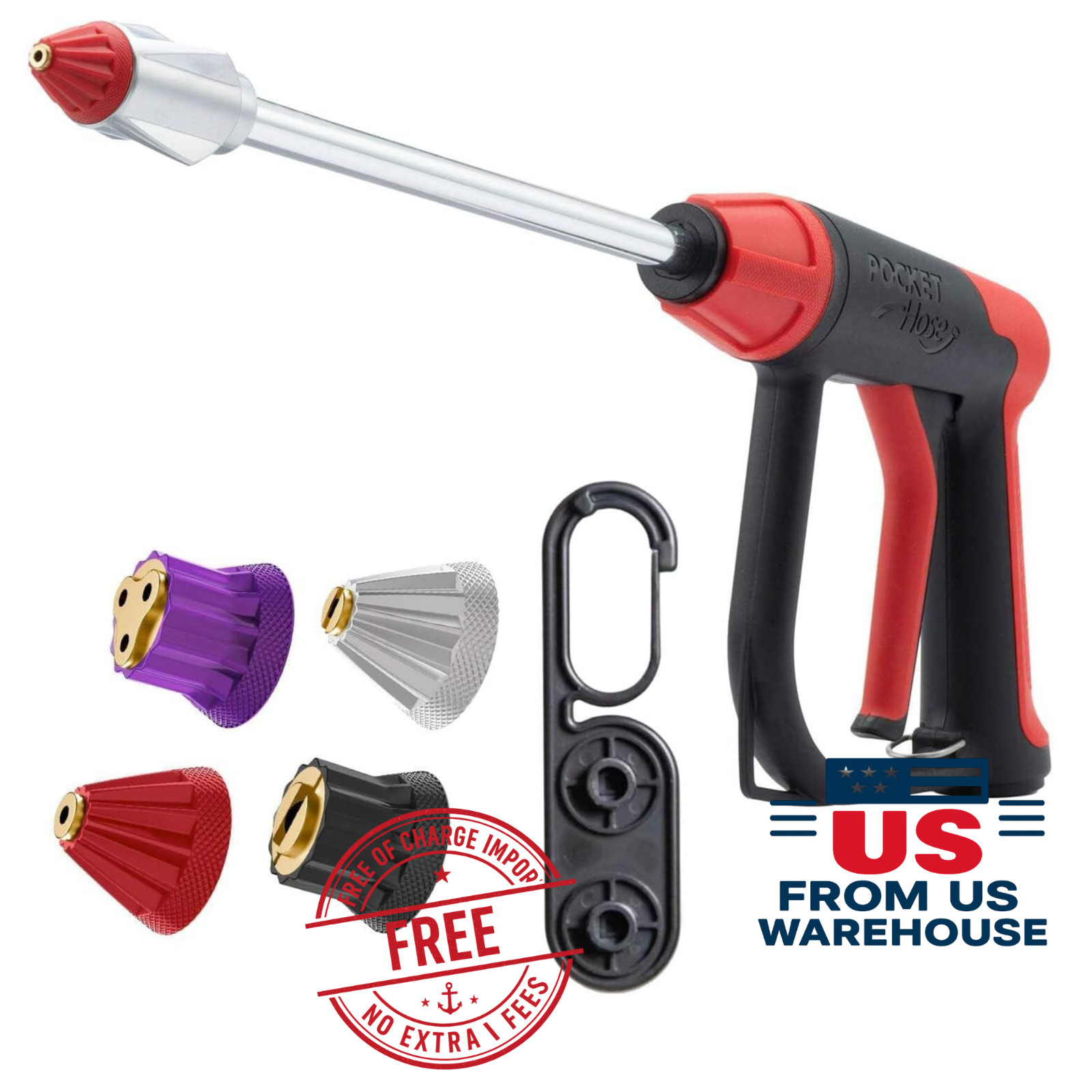 Pocket Hose Arrow High Pressure Spray Gun 4 Tips Jet Hose Nozzle Car Wash Tool