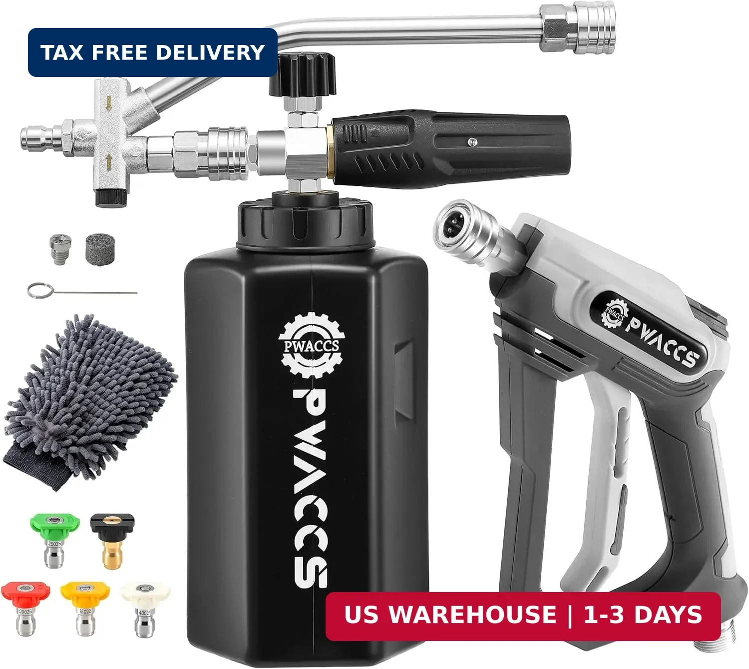 PWACCS Pressure Washer Foam Gun with Dual Connector Accessory, Short Power Washe