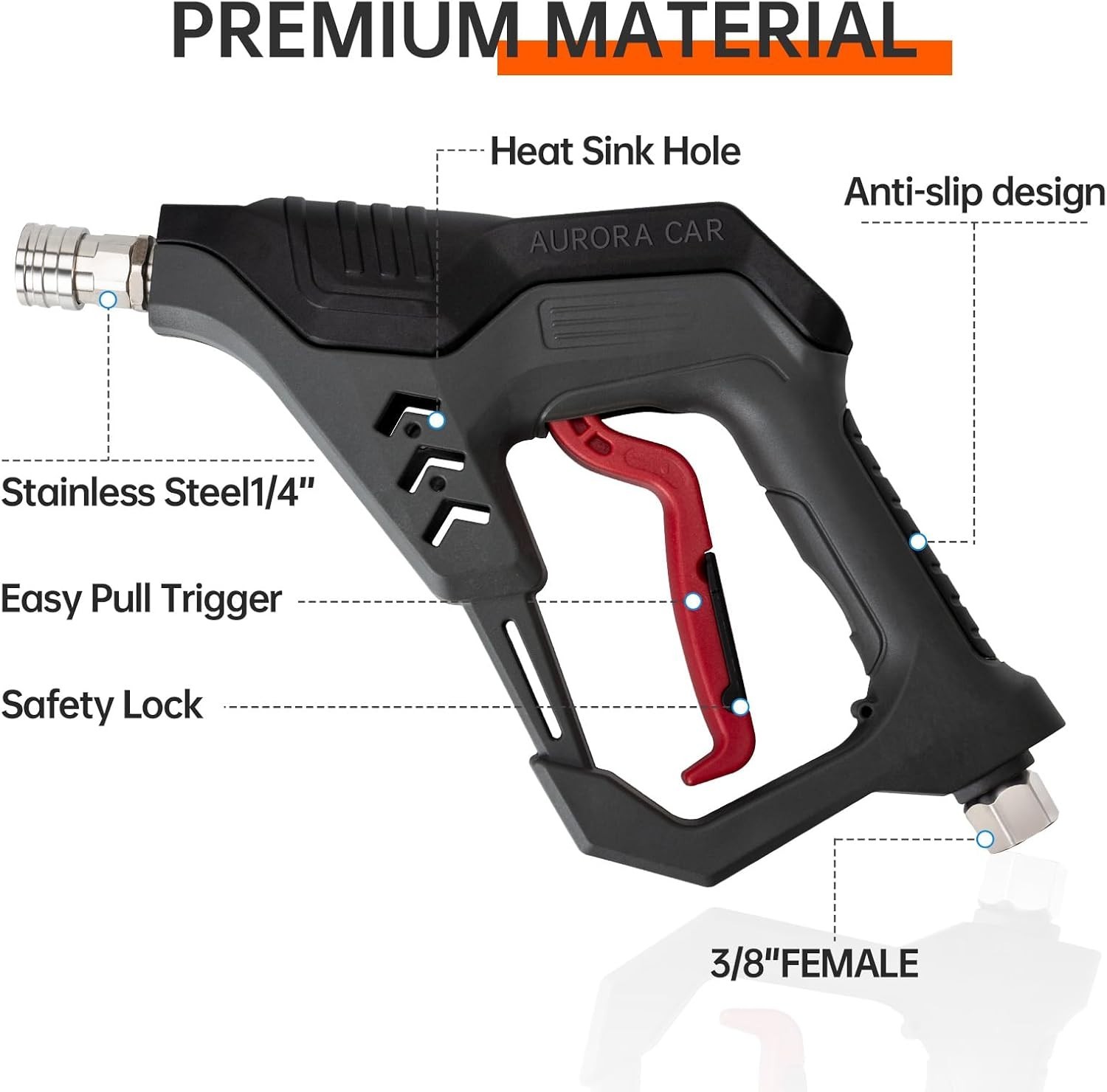 Pressure Washer Short Gun, Commercial 5000 PSI 12 GPM 5 Spray Nozzle Tips, 3/8″
