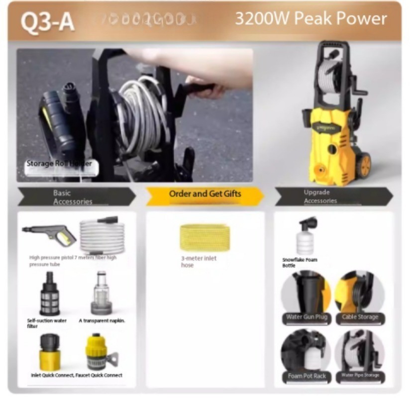 Car Wash Machine High-Pressure 220V Water Gun Floor Cleaning Pressure Pump Brush