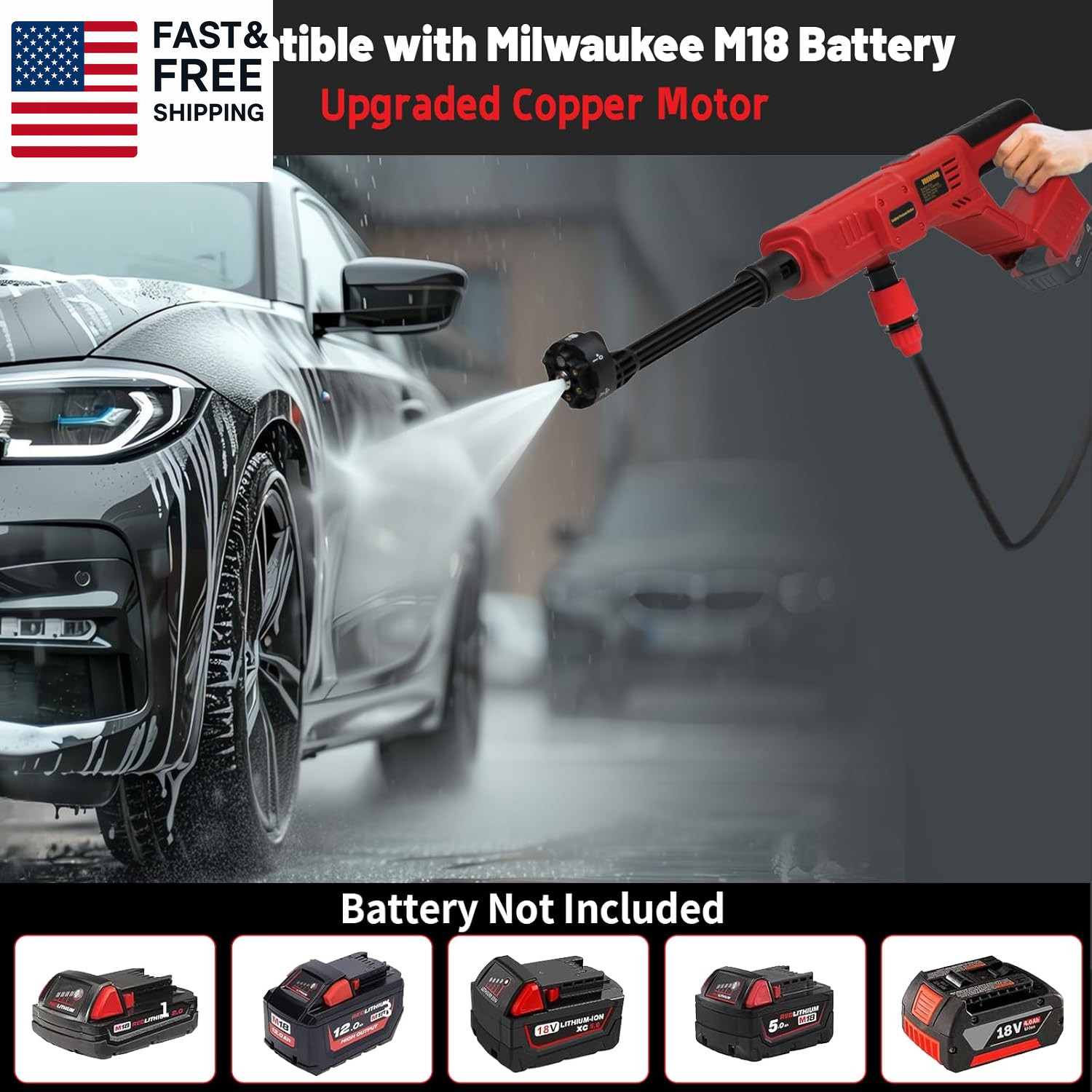 Cordless Pressure Washer for Milwaukee M18 Battery, Portable Cordless Power Wash