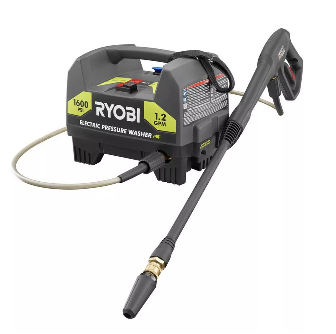 Ryobi RY141612 1600-PSI 1.2-GPM Electric Pressure Washer With 3 Tips