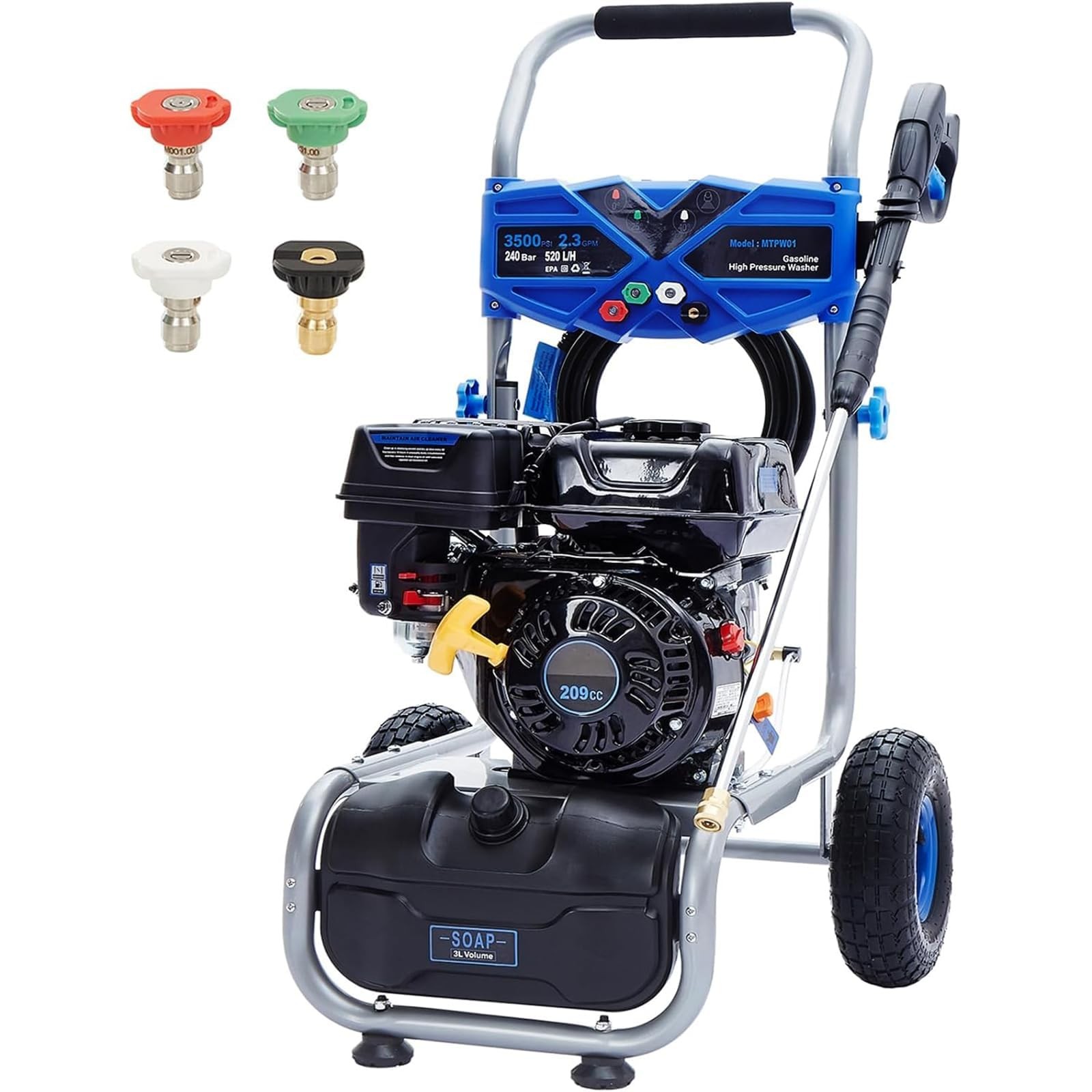 Efurden High Power Washer Gasoline 3500PSI 2.3GPM 209CC with Soap Tank for Yard
