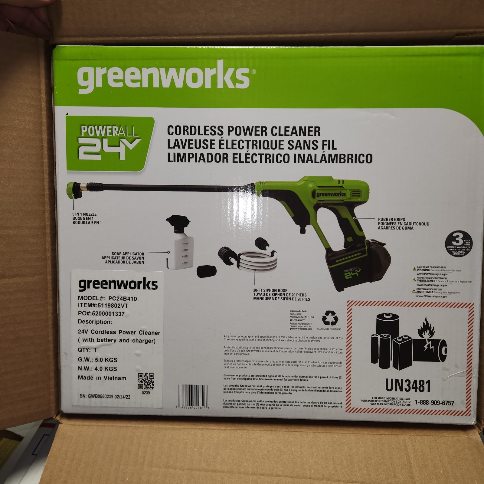 Greenworks 24V Cordless Pressure Washer 600PSI 0.8GPM w/ 4Ah Battery and Charger