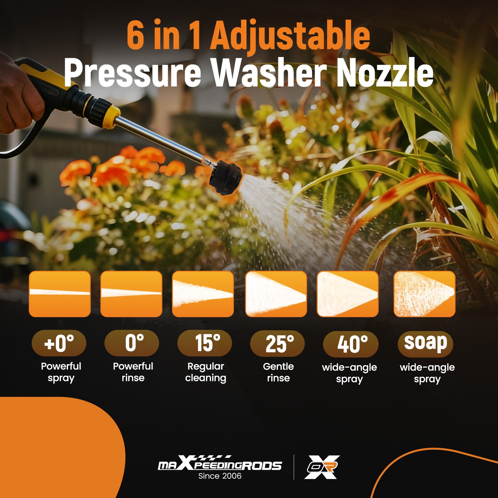 1/4″ Quick Connect 6 in 1 Pressure Washer Nozzle 4500 PSI Adjustable Universal