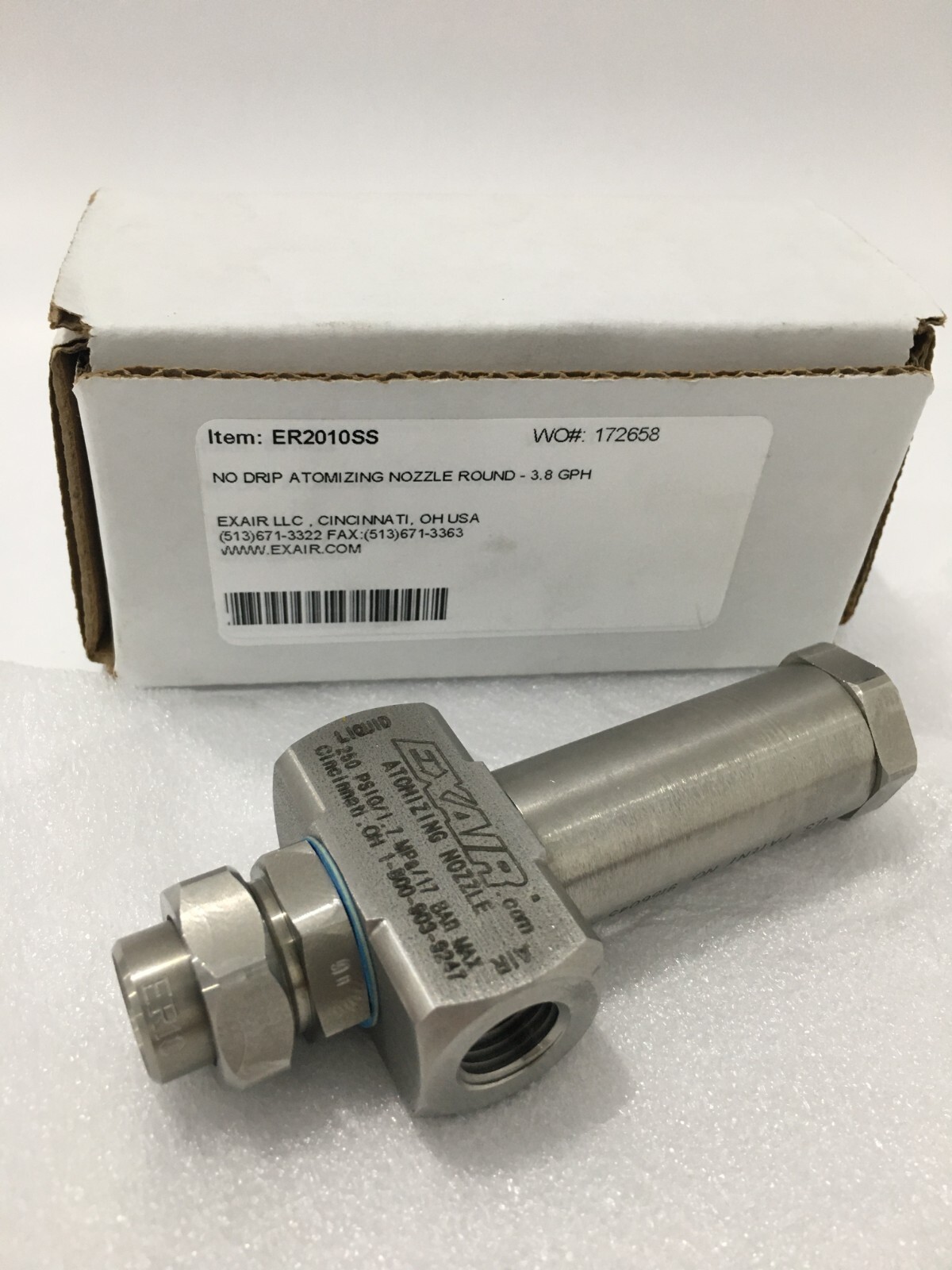 EXAIR Atomizing Spray Nozzle: Pressure, Low, 1 to 3.8 gph, 8″ Diameter