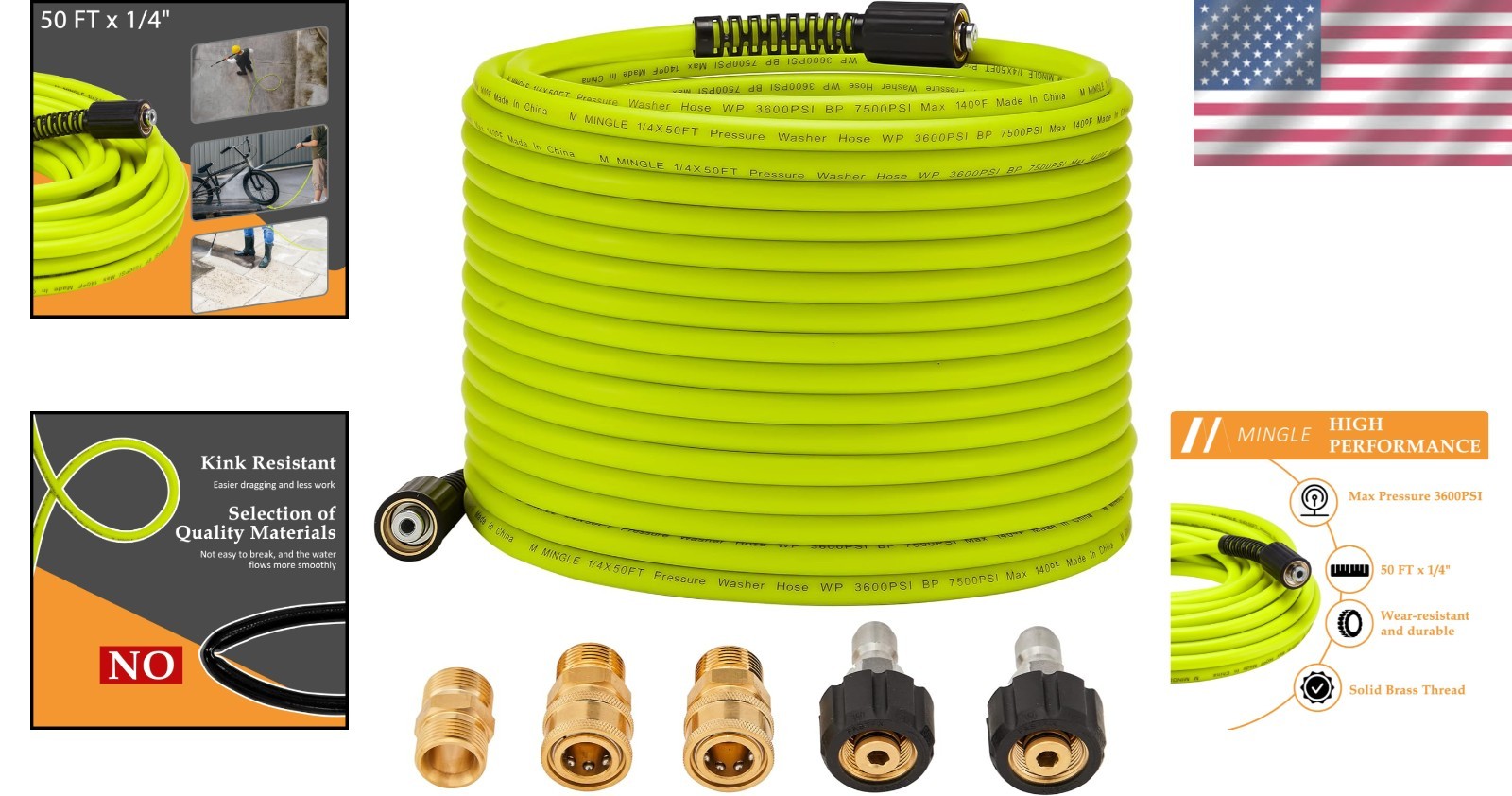 Universal 50 FT x 1/4″ Pressure Washer Hose – Durable, Kink-Resistant & 3600 PSI