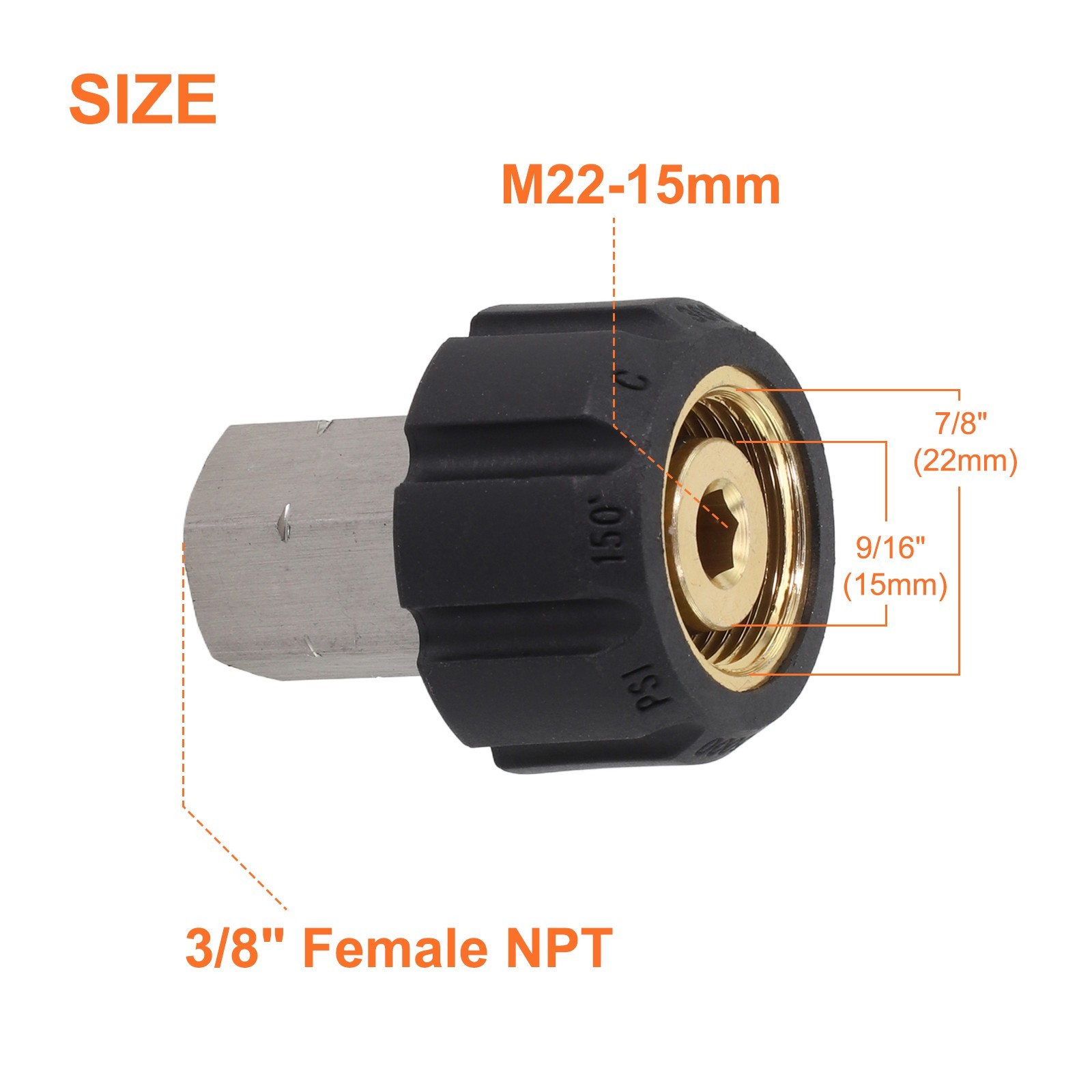 Stainless Steel Adapter For Pressure Cleaner With M22 12mm/1/2” 14mm/3/8” New